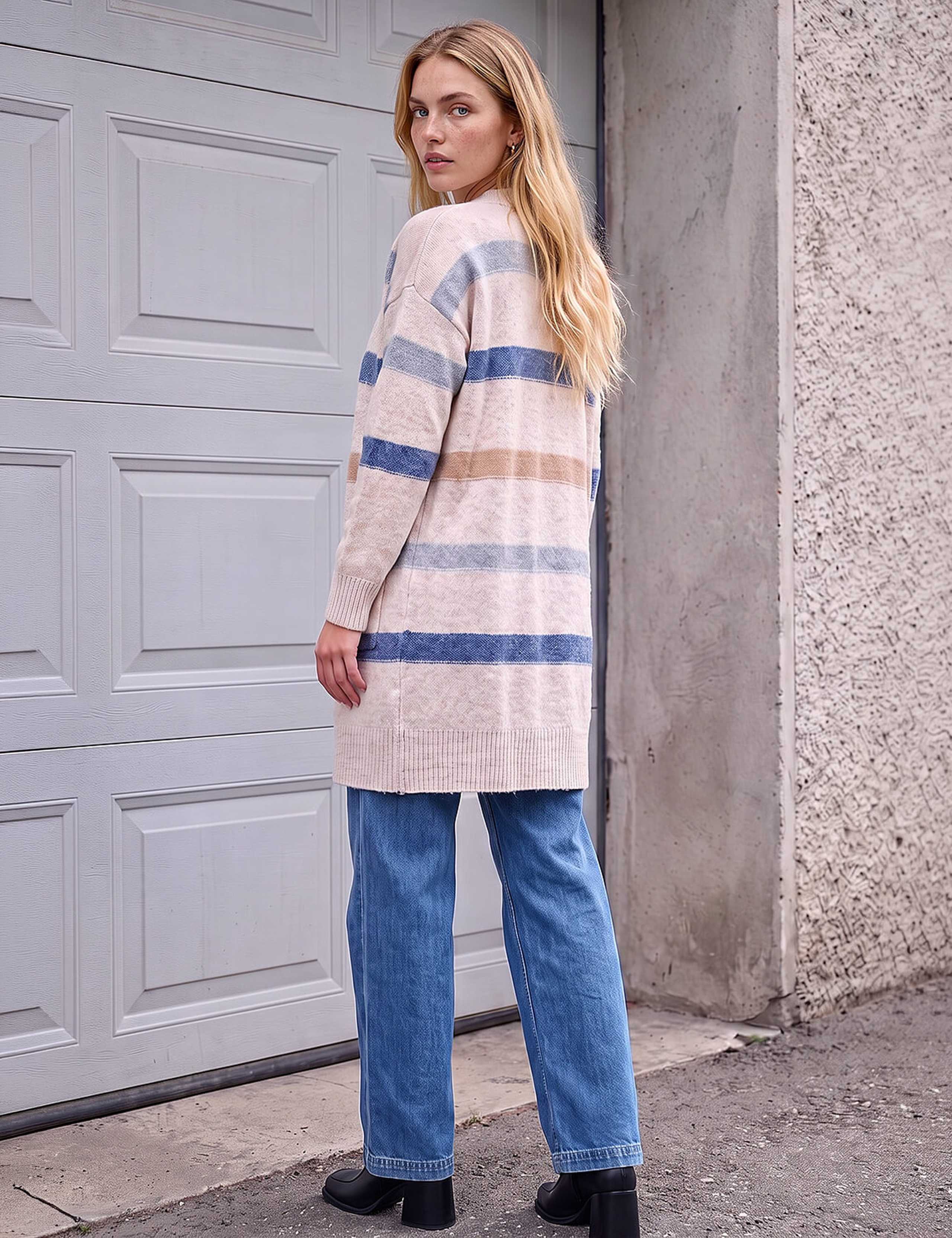 Cotton Blend Striped Cardigan 3 of 4