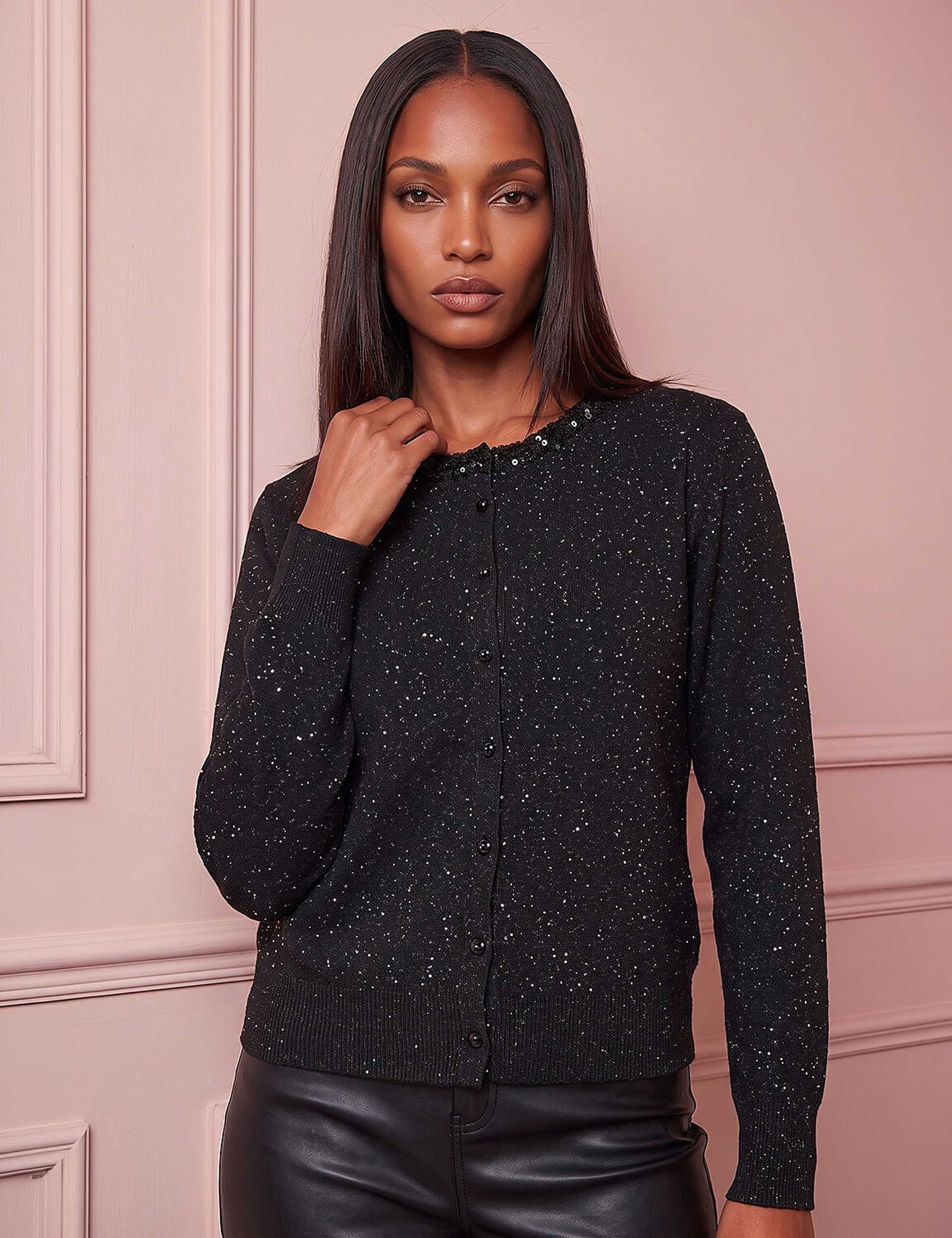 Sequin Crew Neck Cardigan 1 of 4