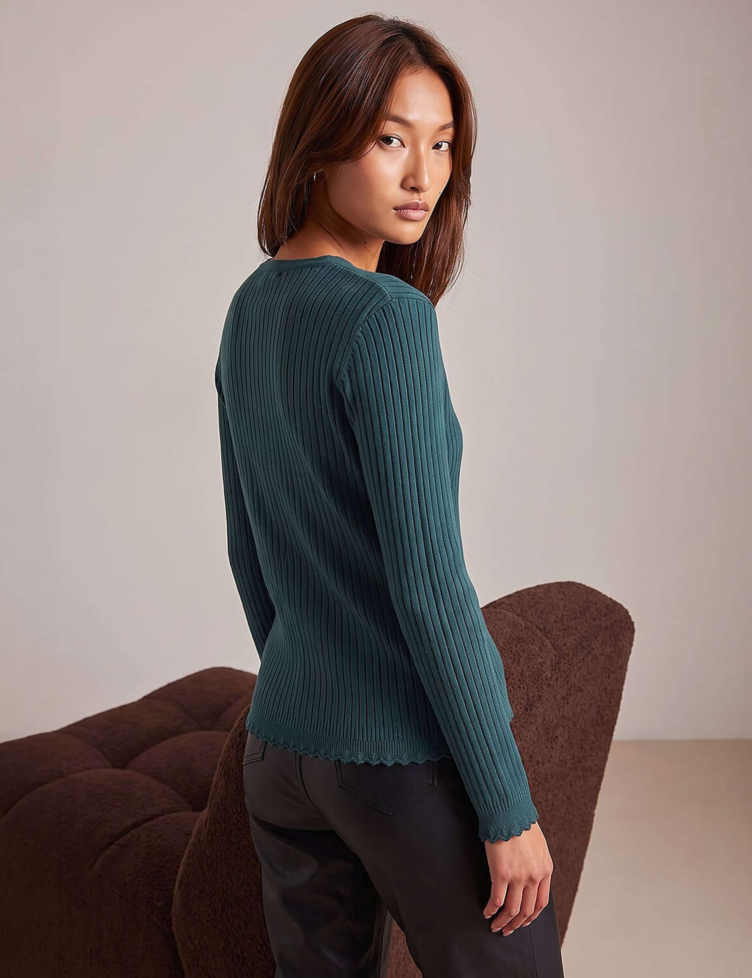 Ribbed Lettuce Hem Cardigan 2 of 3