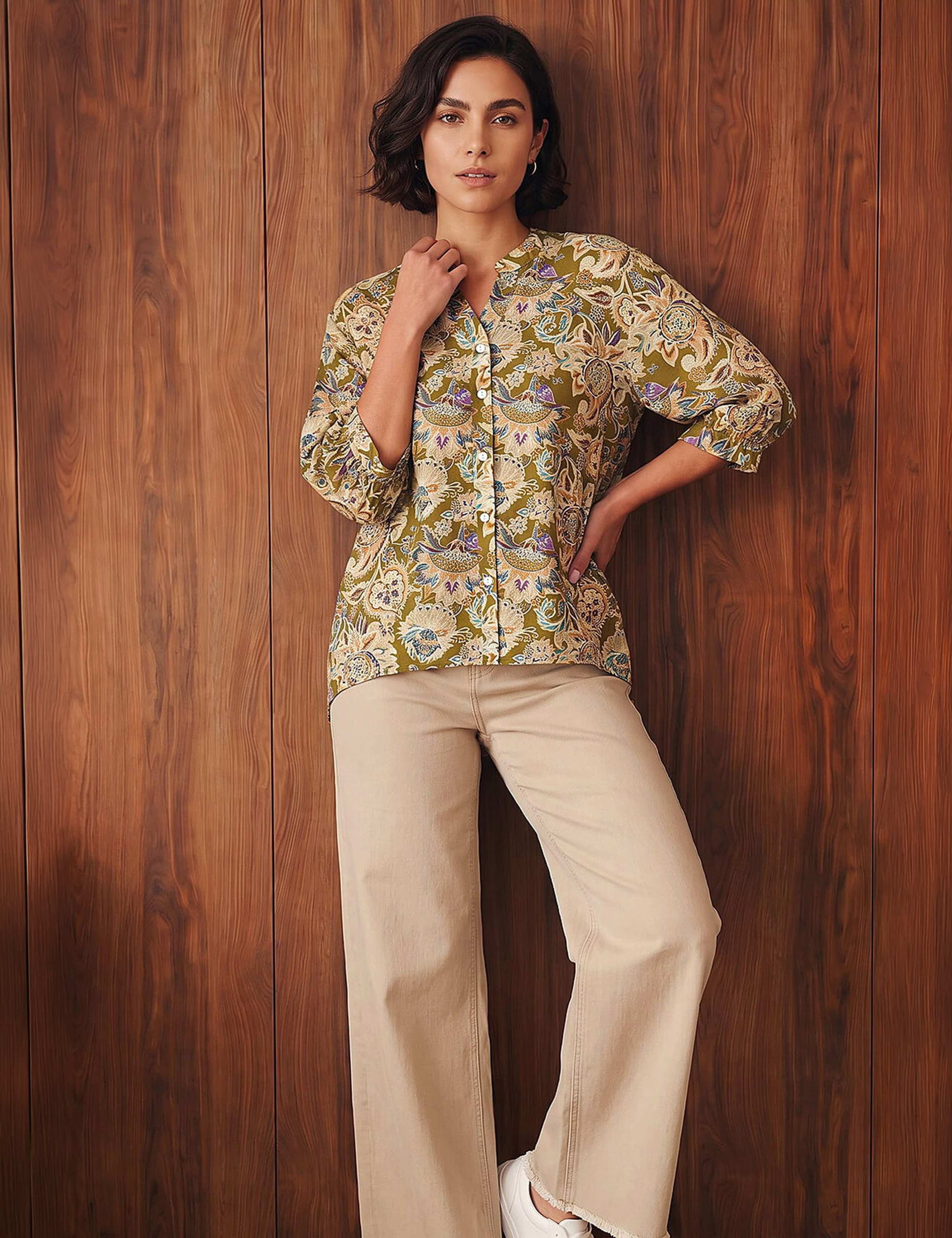 Floral Print V Neck Blouse 2 of 4