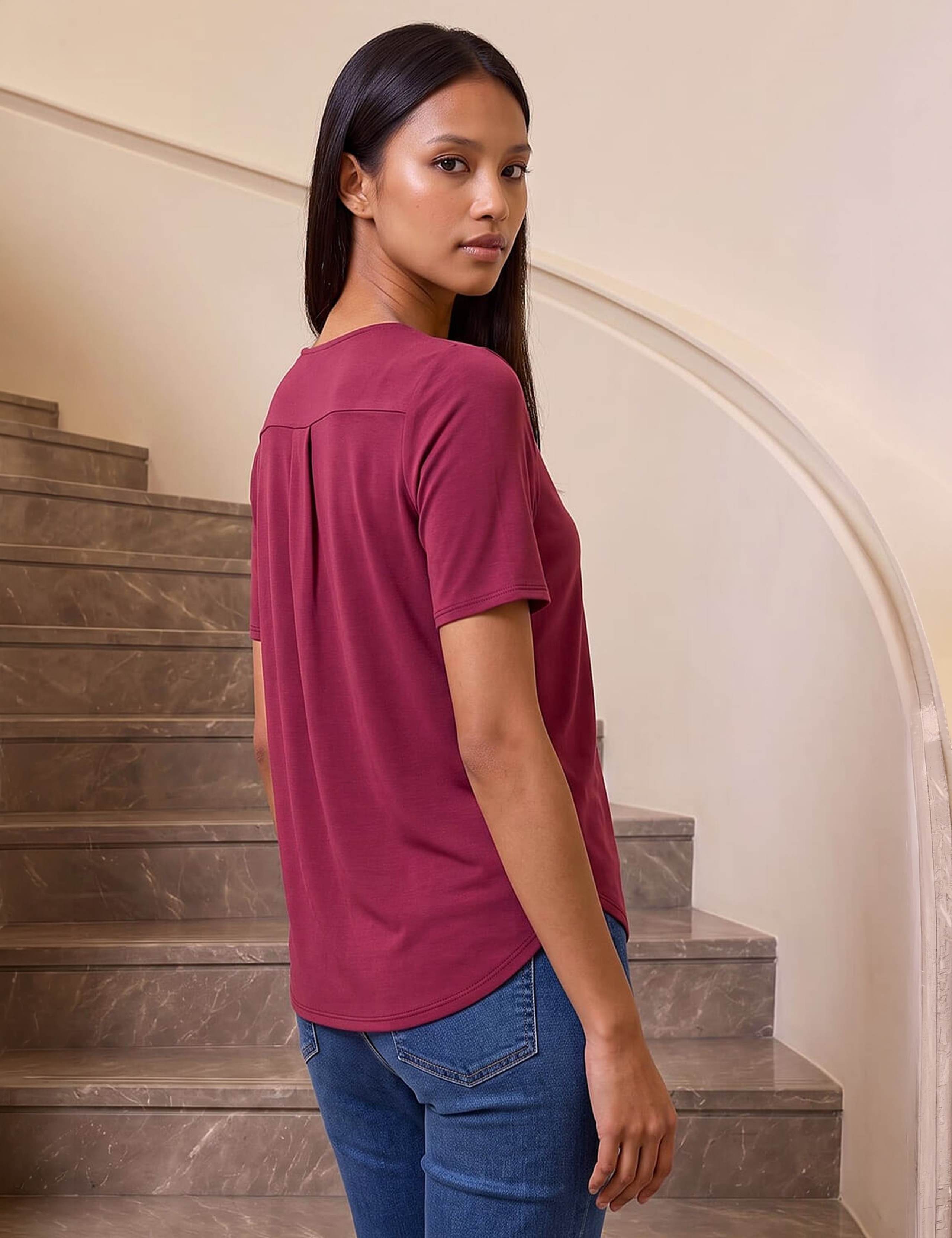 Petite V Neck Button Through Blouse with Modal 4 of 4