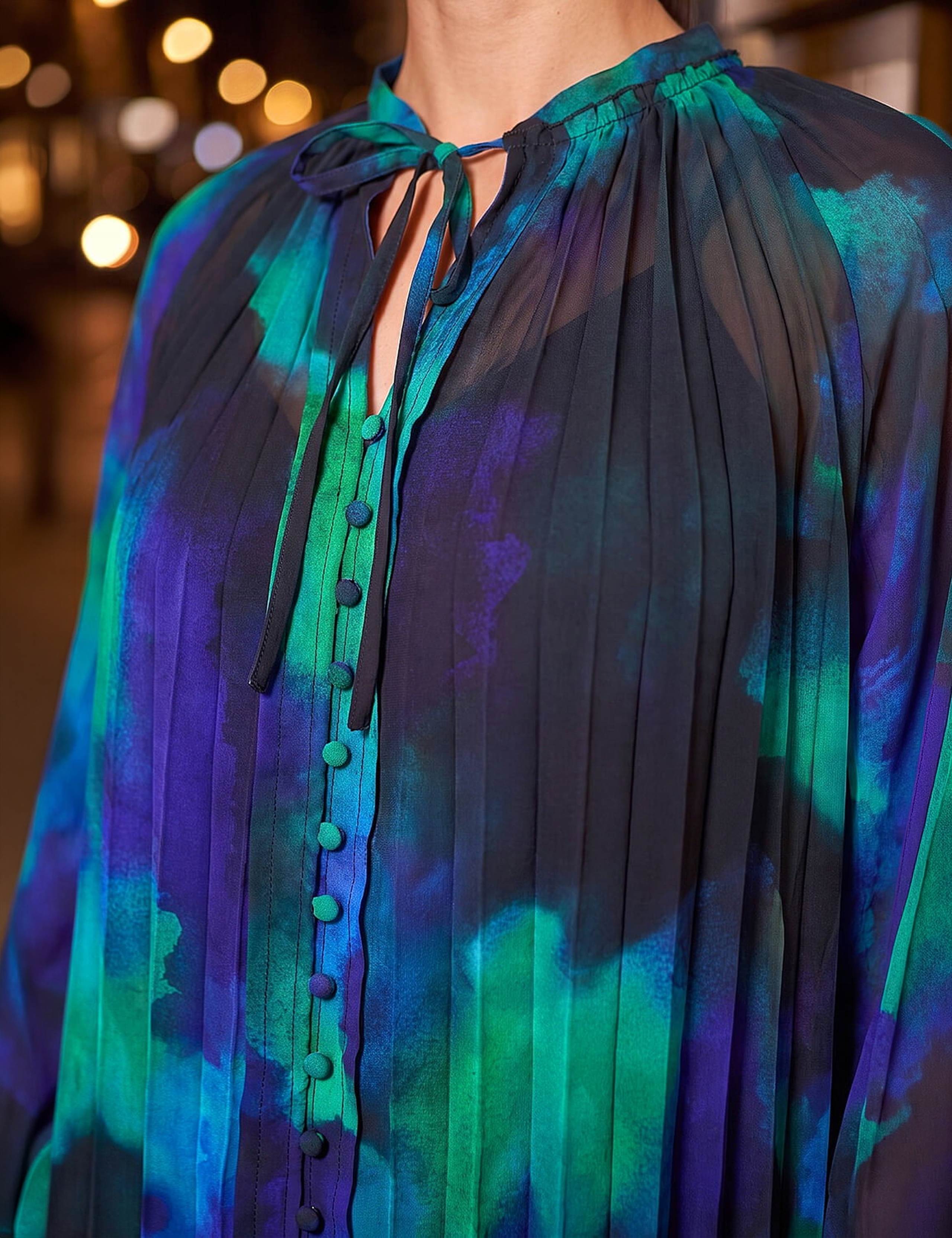 Watercolour Pleated Tie Neck Blouse 3 of 4