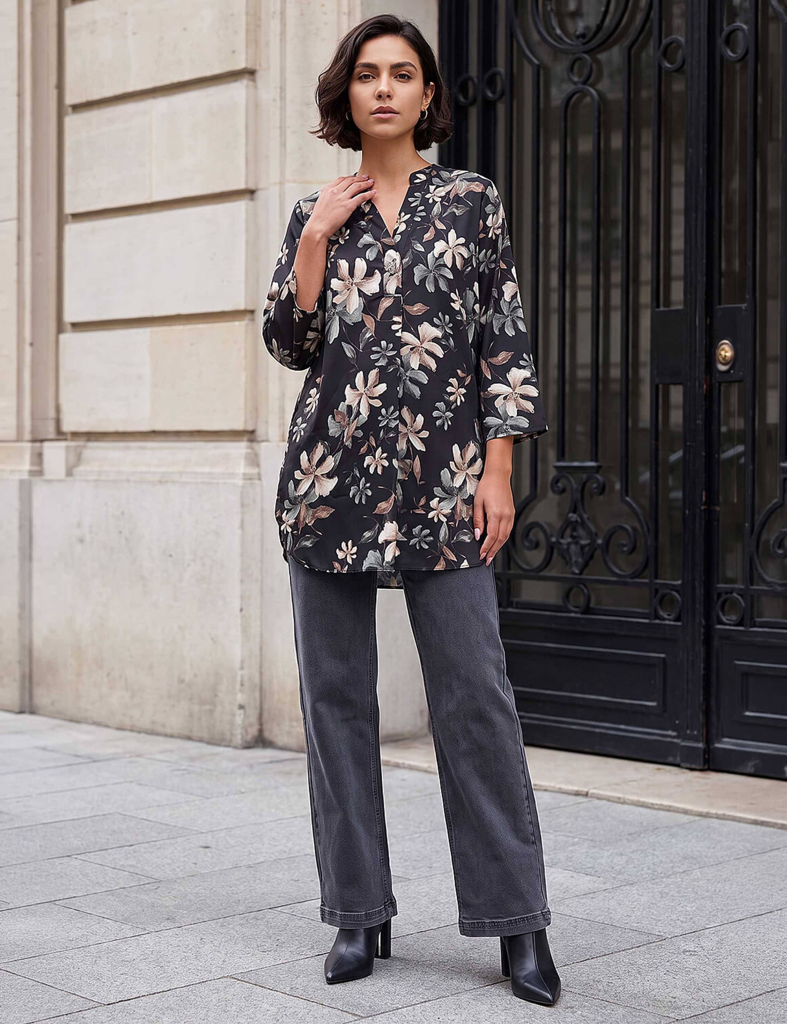 Floral Button Detail Longline Top 2 of 4