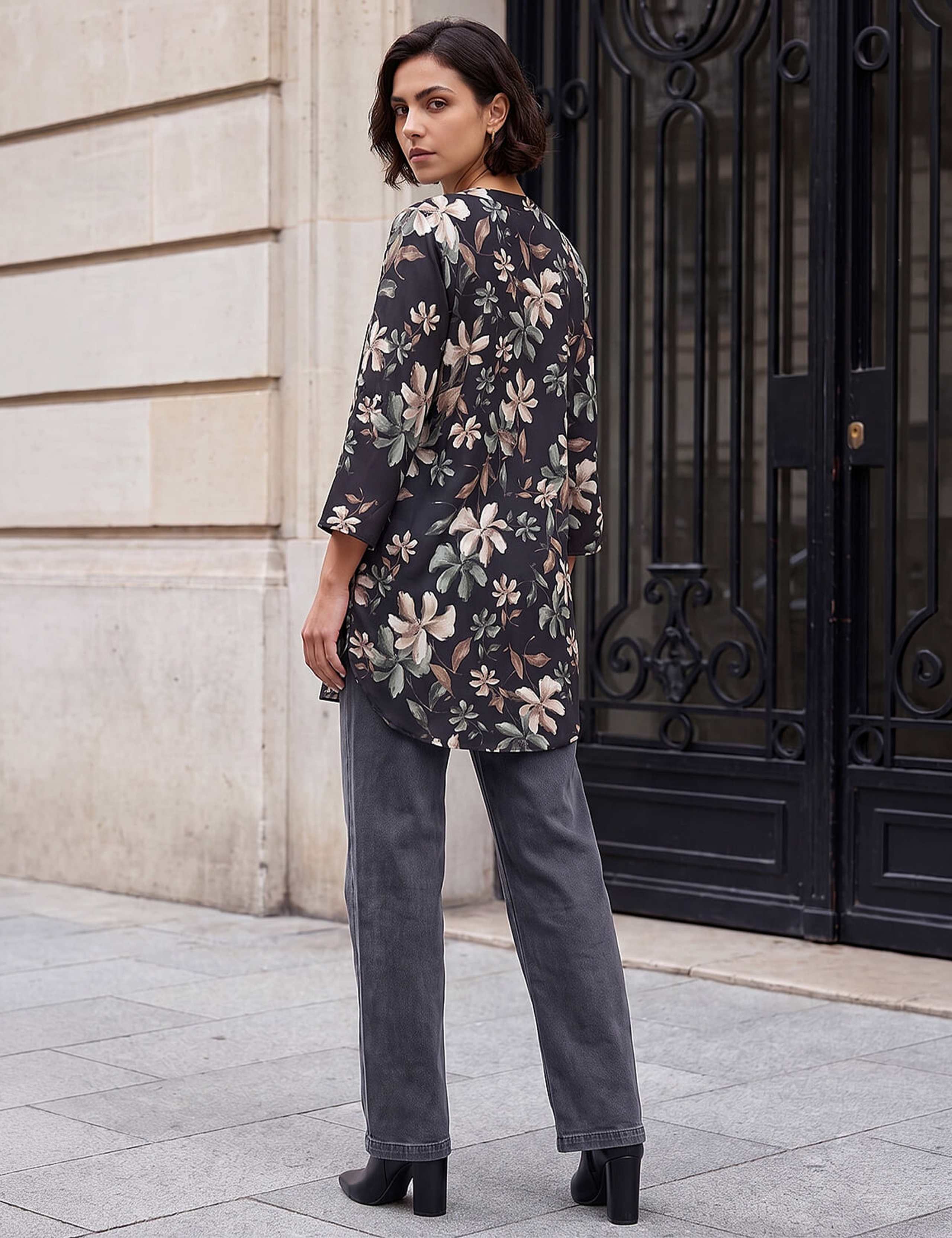 Floral Button Detail Longline Top 4 of 4