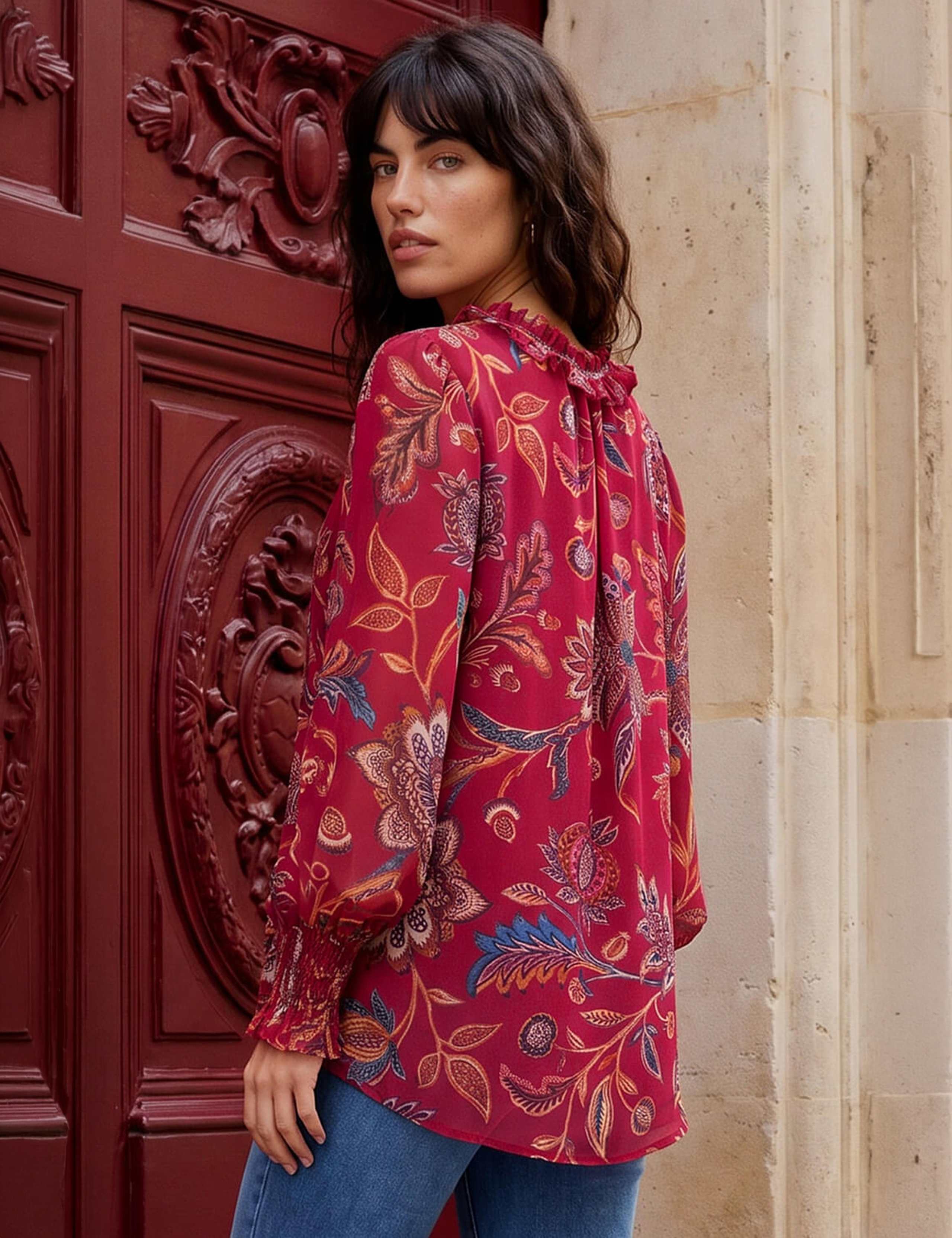 Floral Print Tie Front V Neck Top 4 of 4