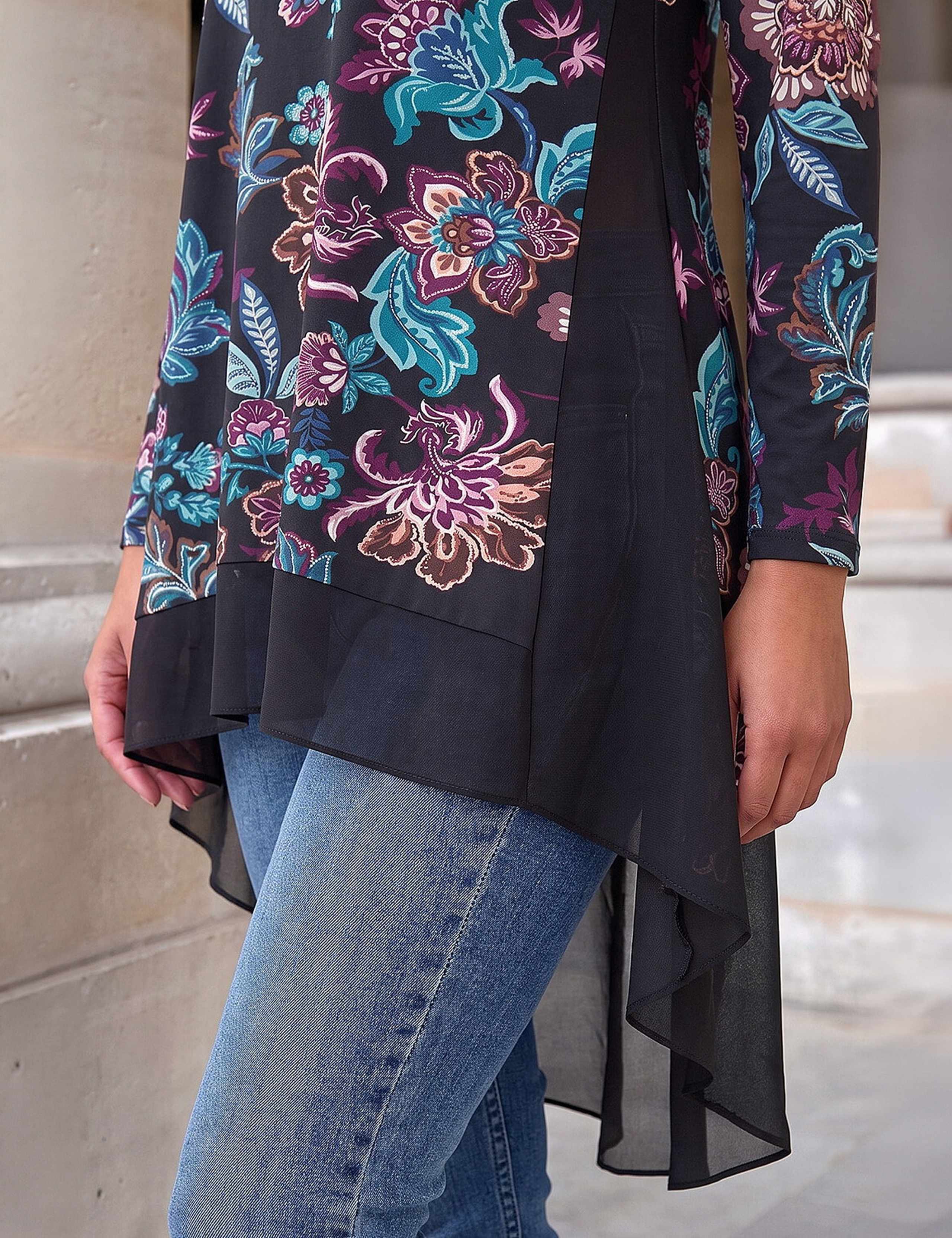 Floral Puff Print Collared Godet Hem Top 4 of 4