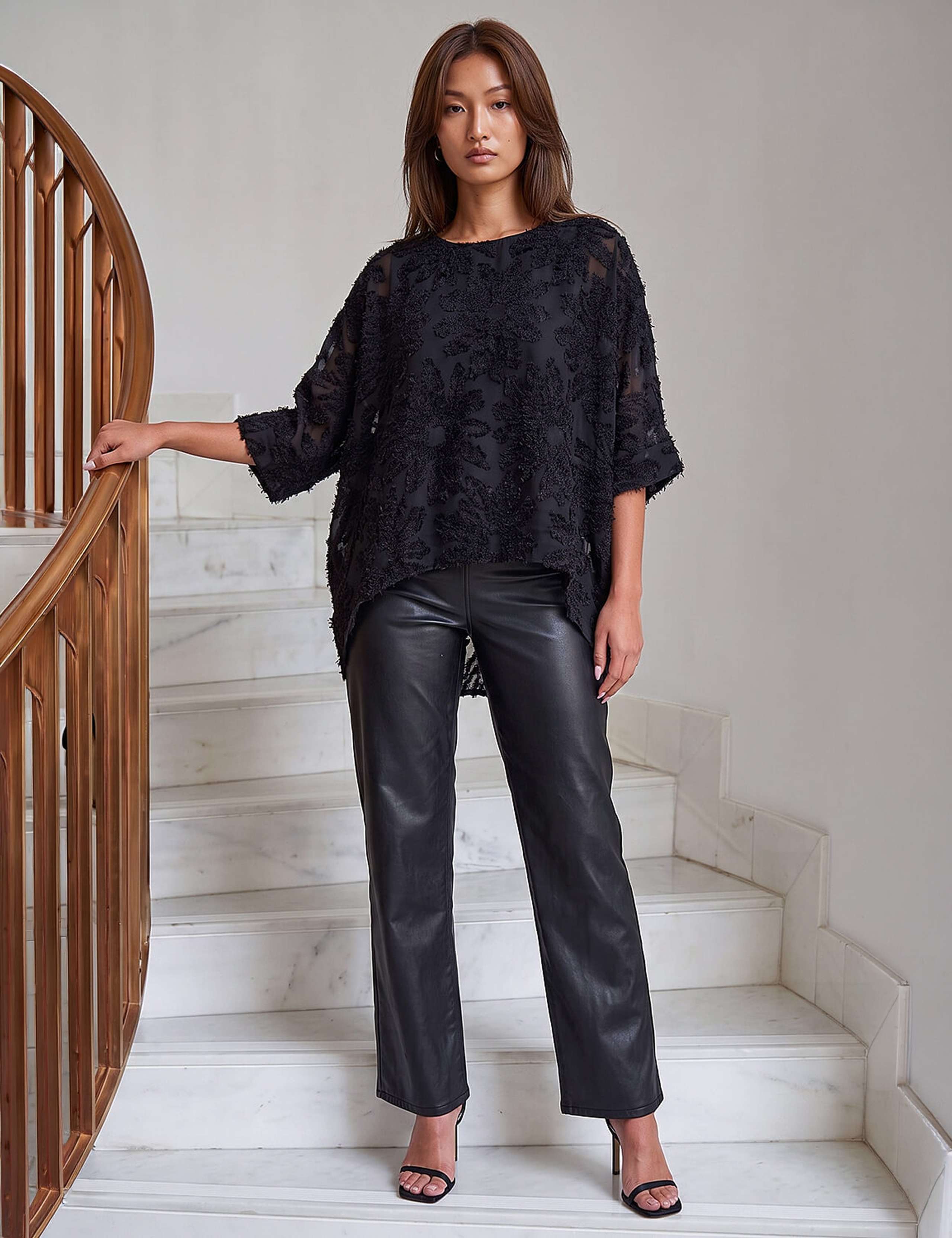 Textured Floral Round Neck Overlay Top 2 of 4