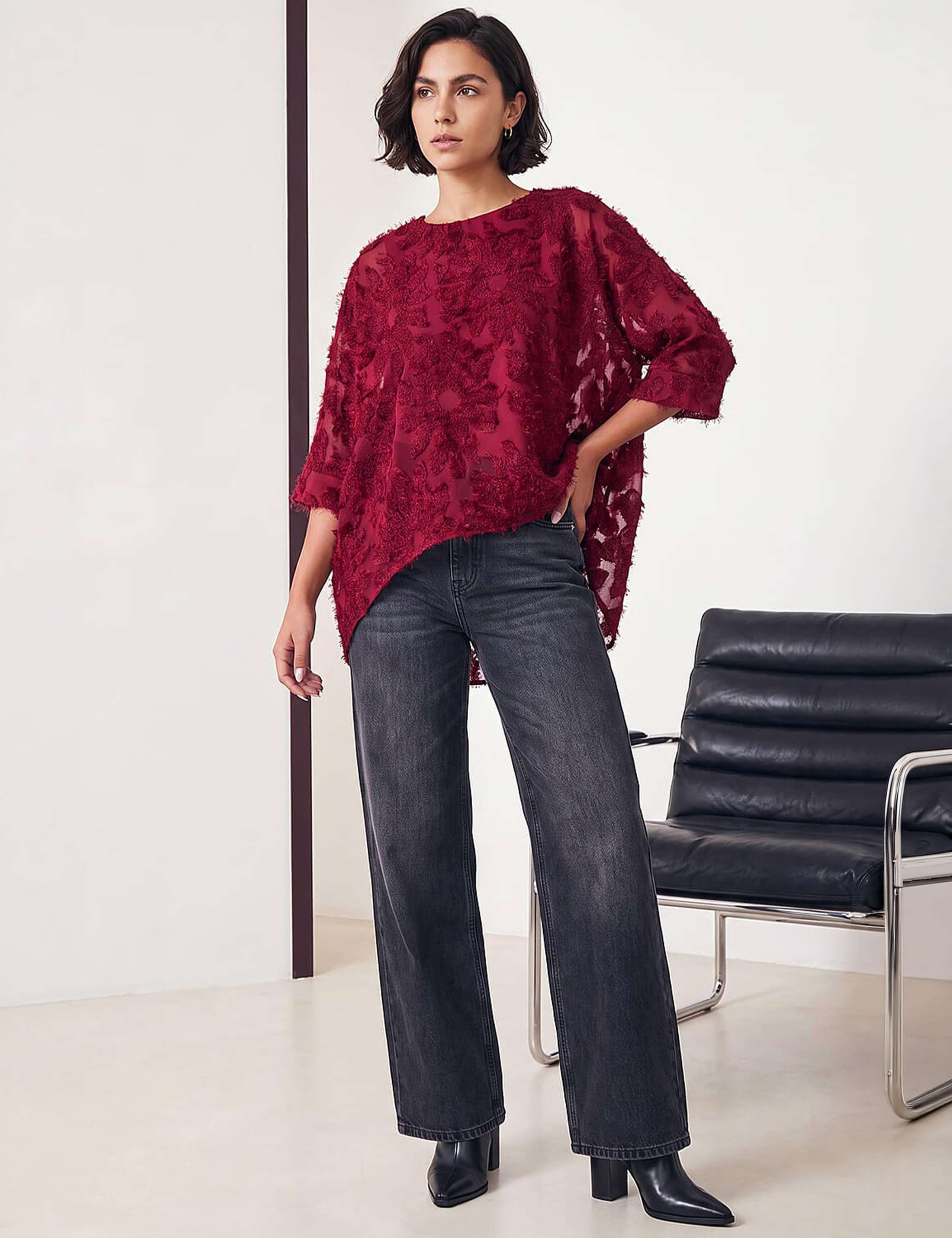 Textured Floral Round Neck Overlay Top 2 of 4