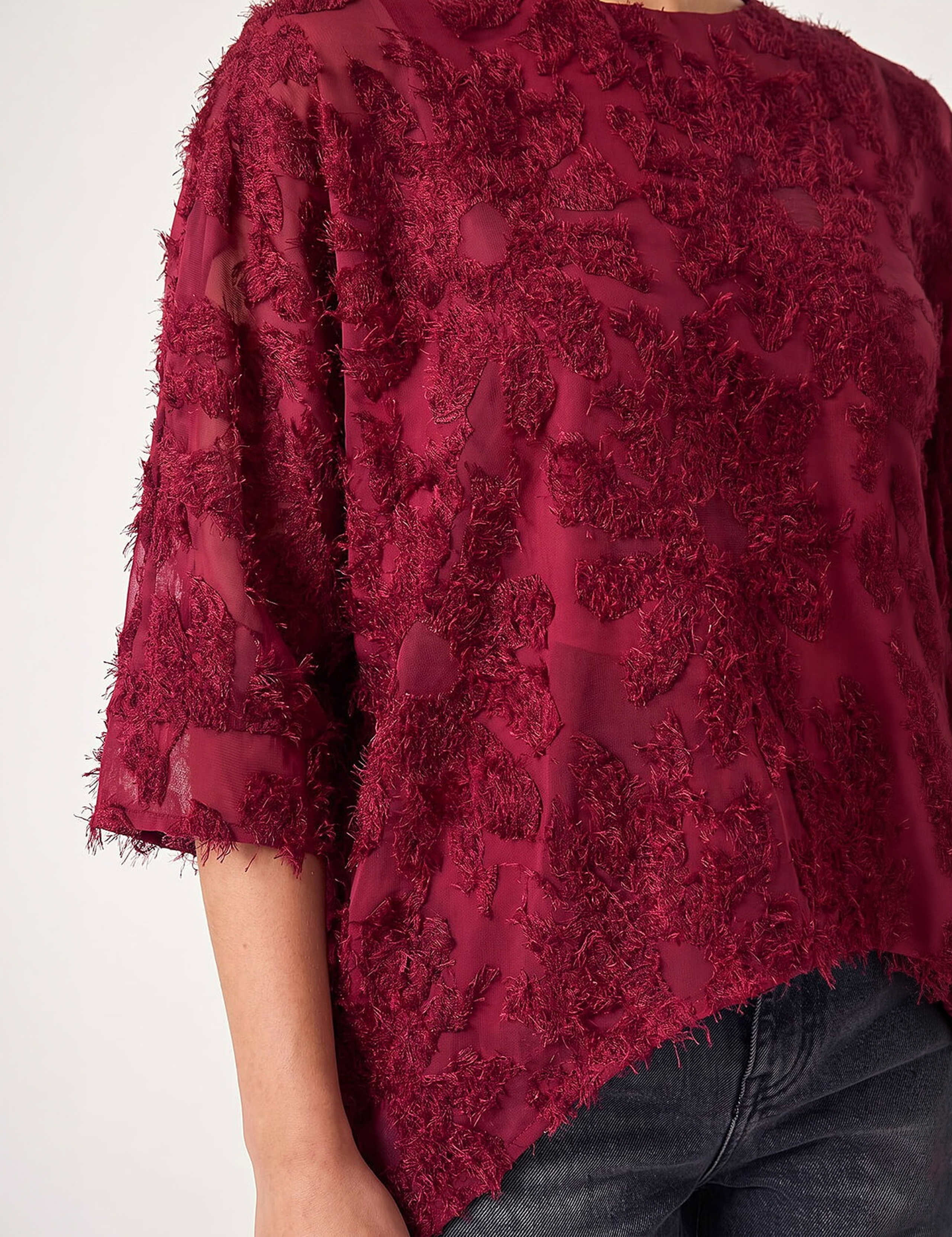 Textured Floral Round Neck Overlay Top 3 of 4
