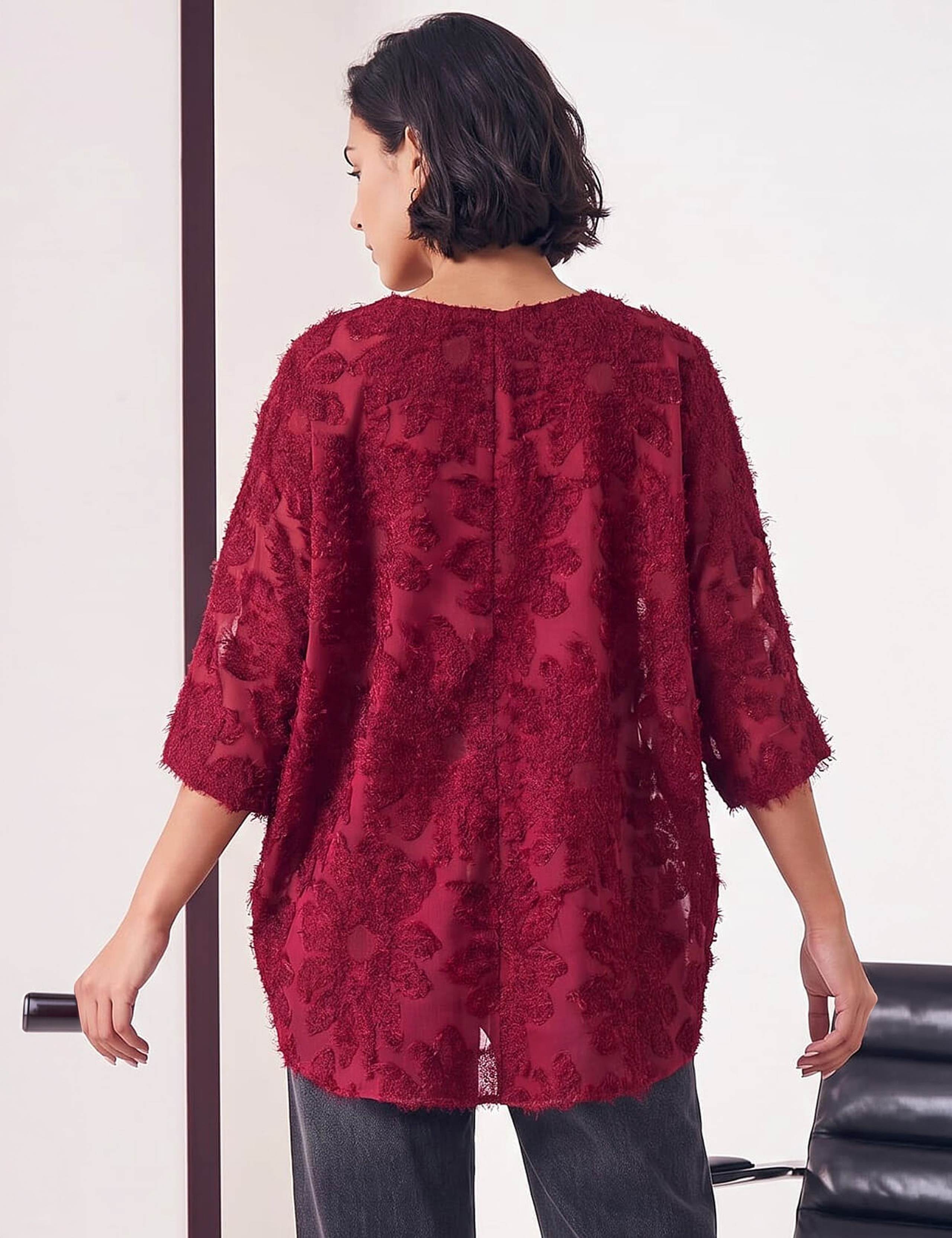 Textured Floral Round Neck Overlay Top 4 of 4