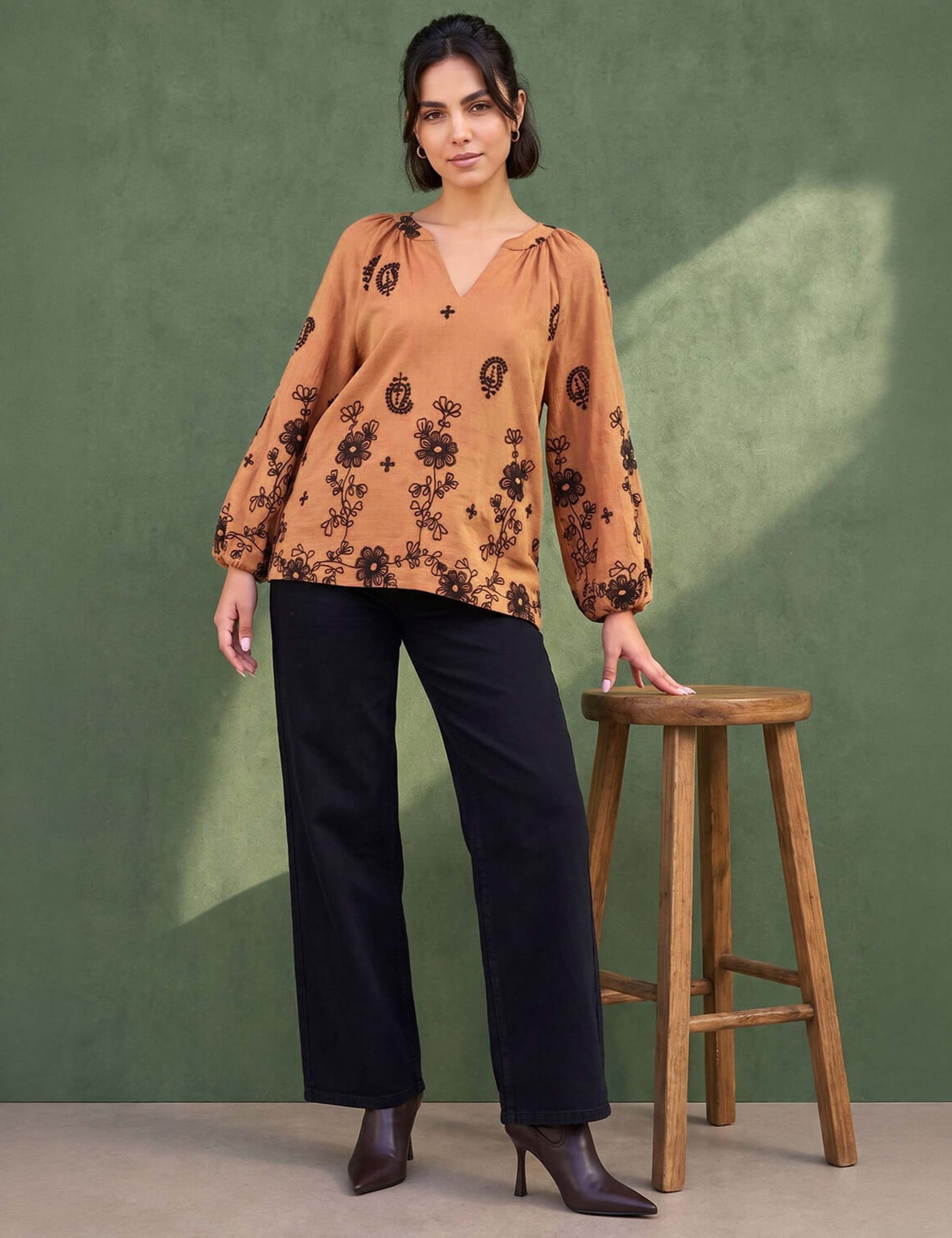 Floral Embroidered V Neck Top 2 of 4