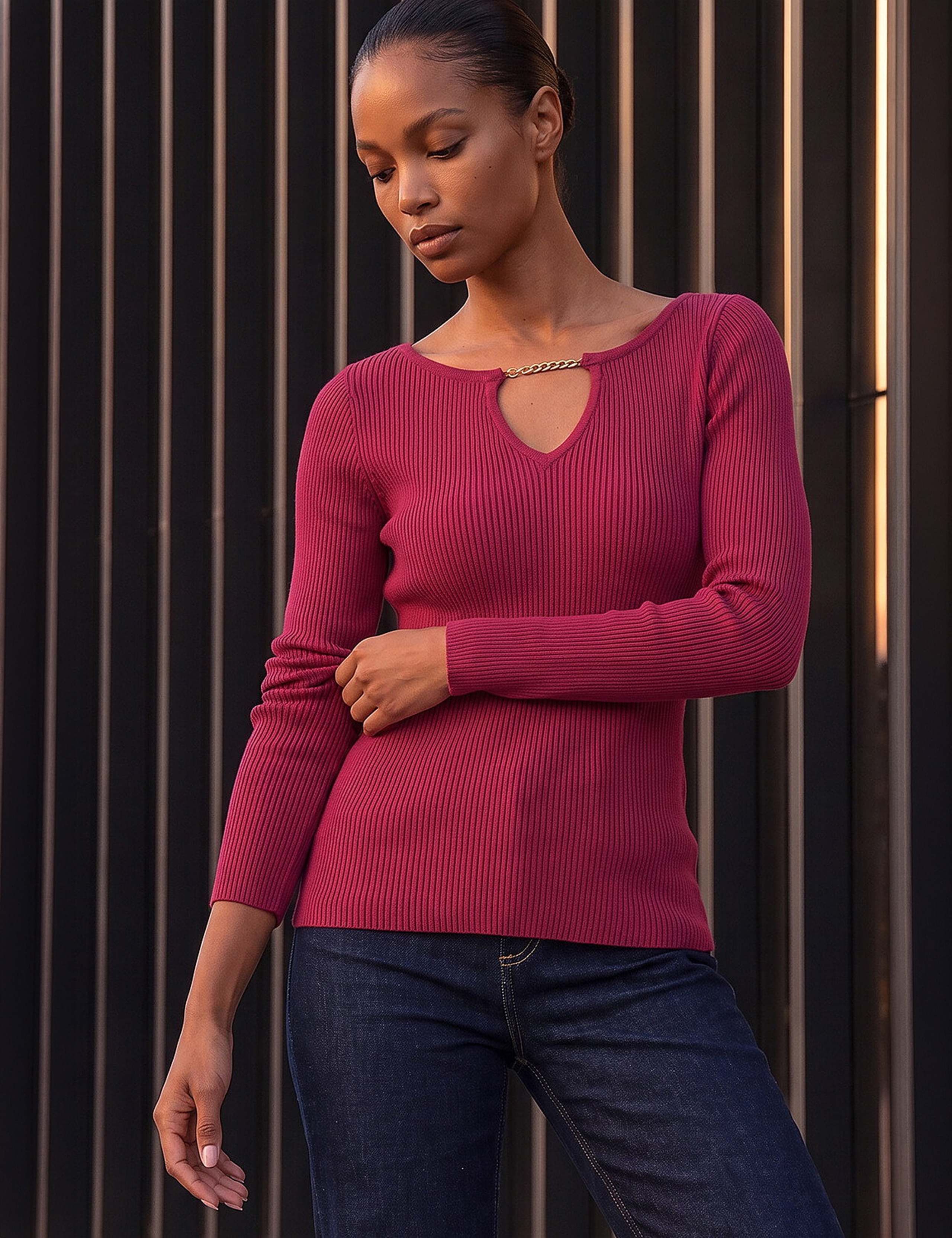 Rayon Blend Chain Neck Detail Jumper 1 of 4