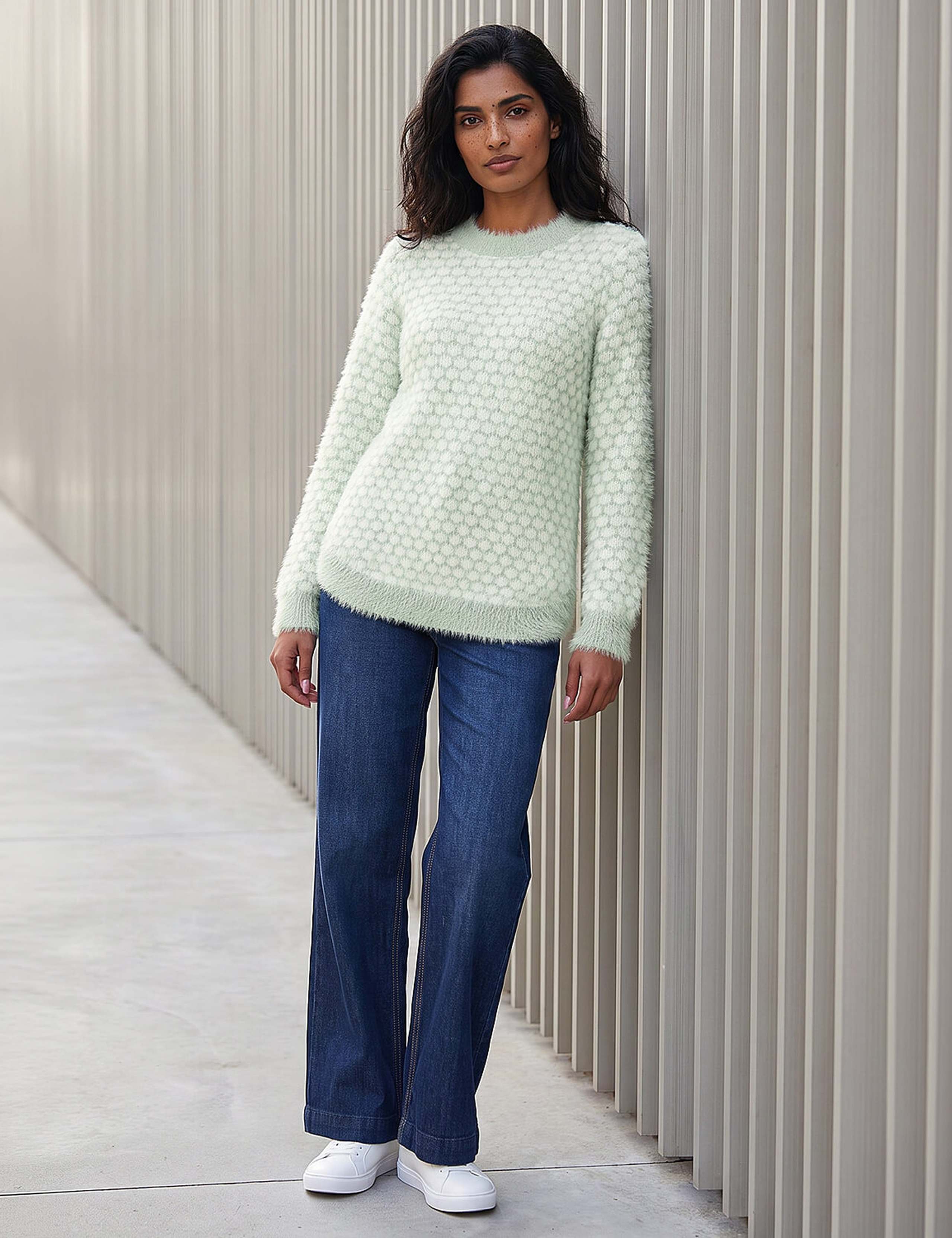 Fluffy Spot Print Curved Hem Jumper 2 of 4