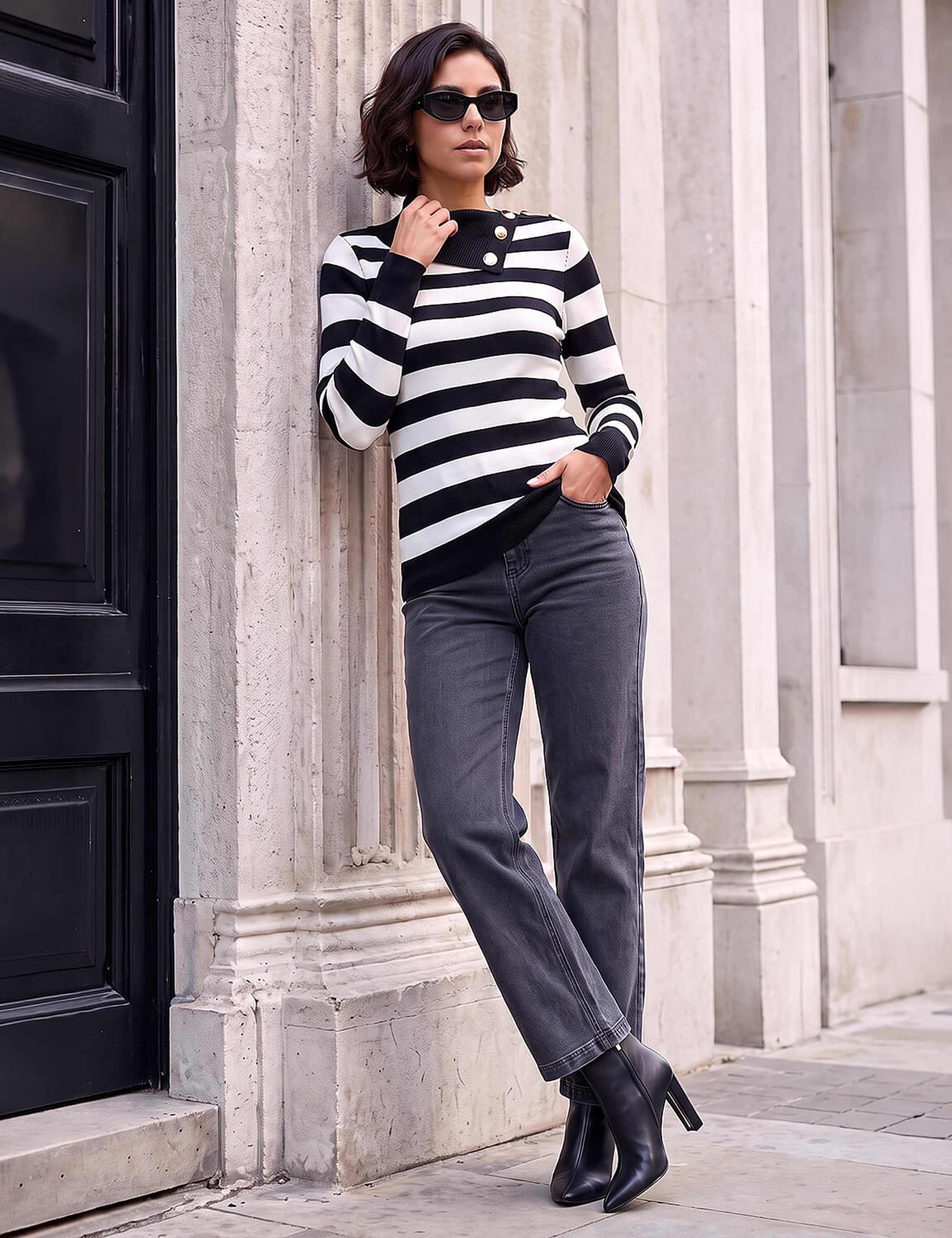 Rayon Rich Striped Button Detail Jumper 2 of 4