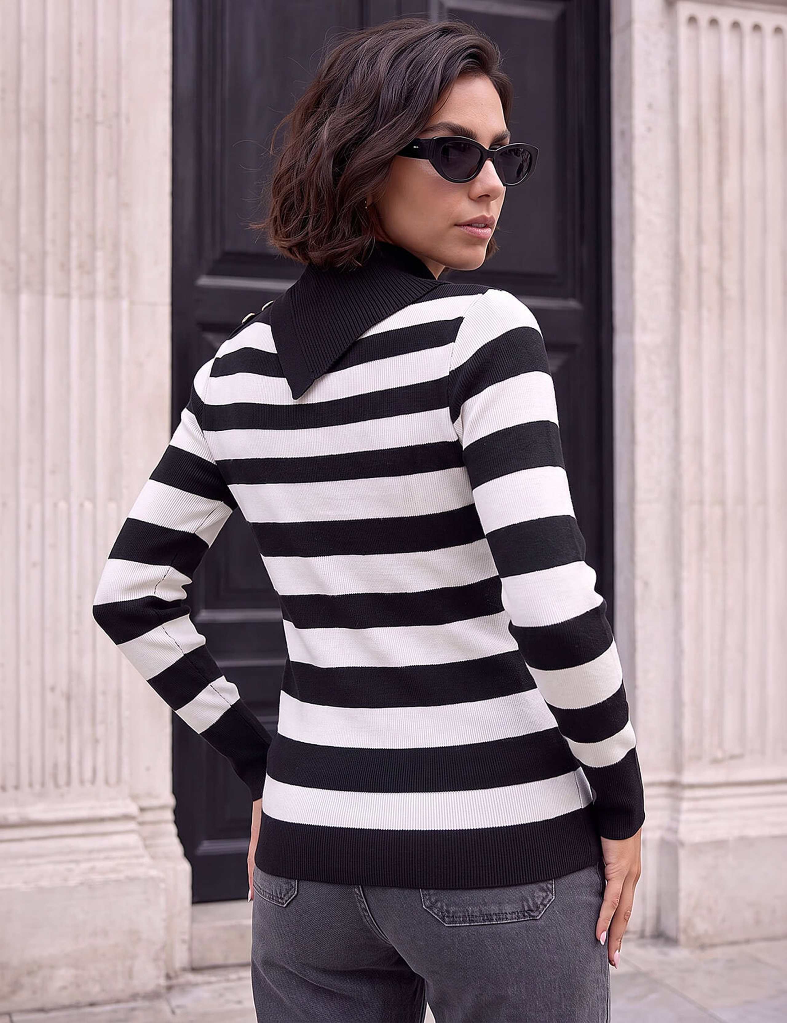 Rayon Rich Striped Button Detail Jumper 3 of 4
