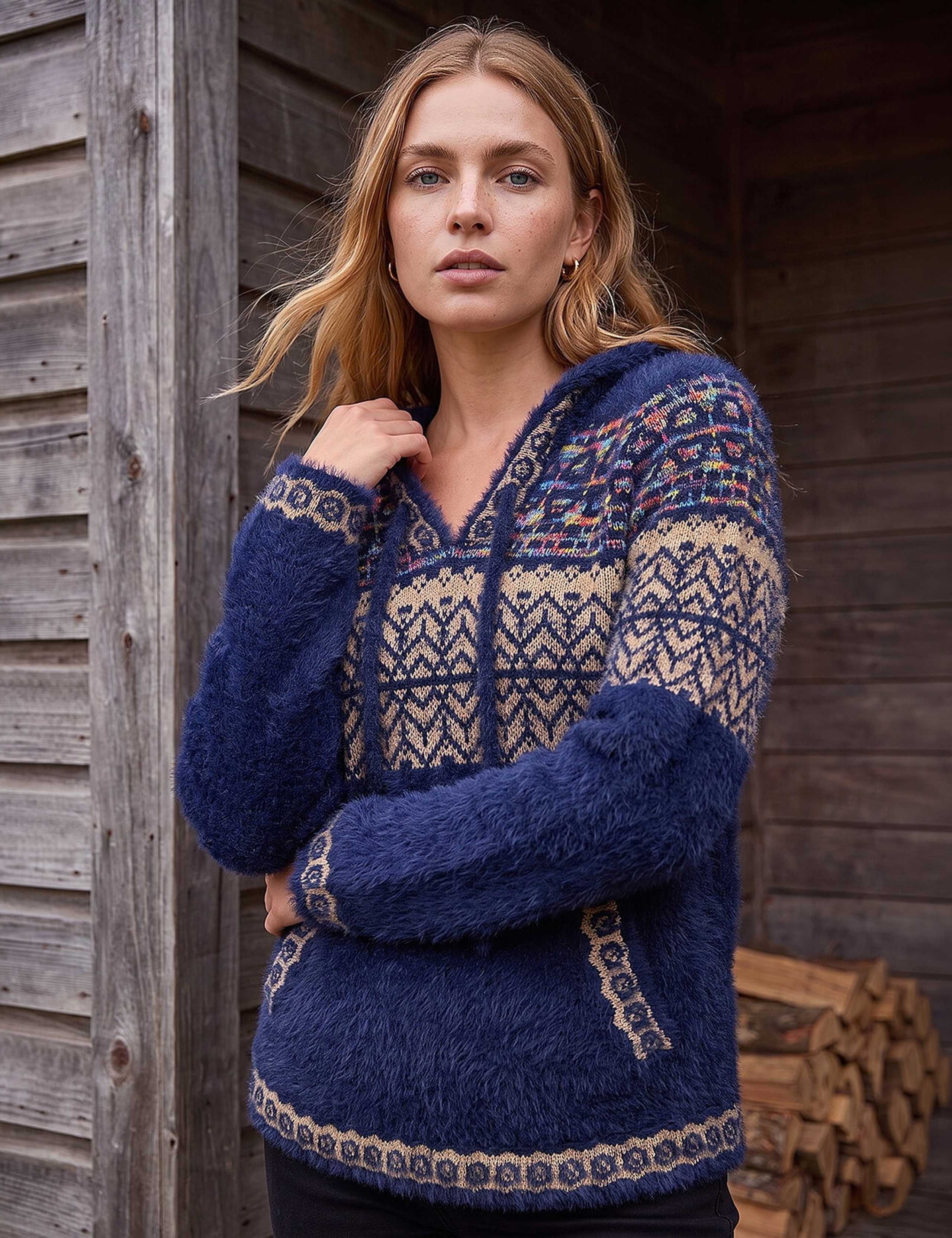 Fluffy Nordic Pattern Hooded Neck Jumper 2 of 4