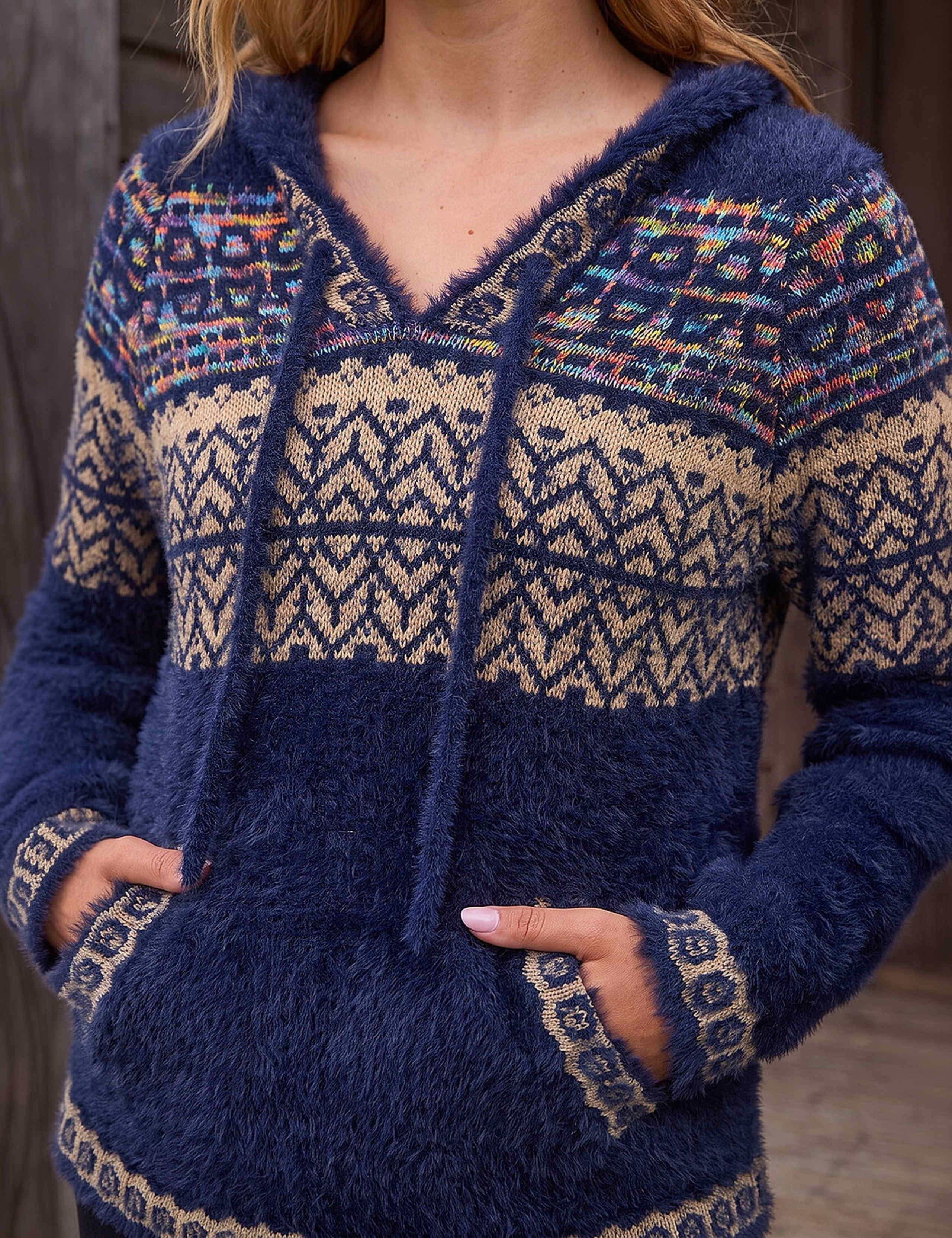 Fluffy Nordic Pattern Hooded Neck Jumper 4 of 4