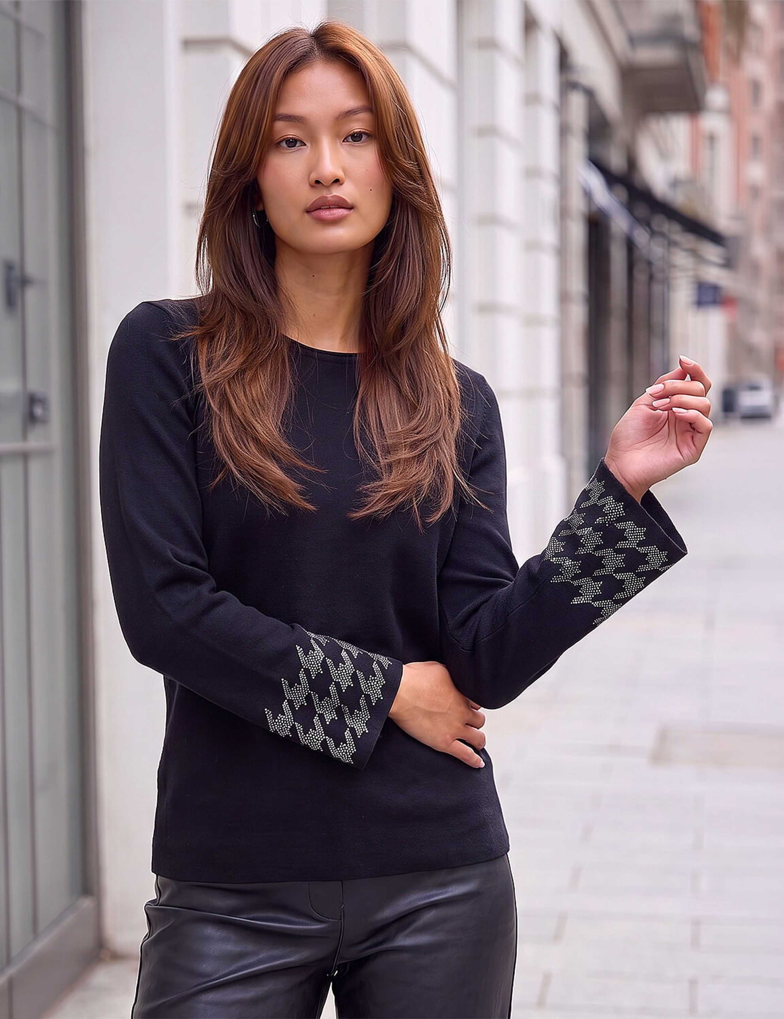 Rayon Blend Embellished Sleeve Jumper 1 of 4