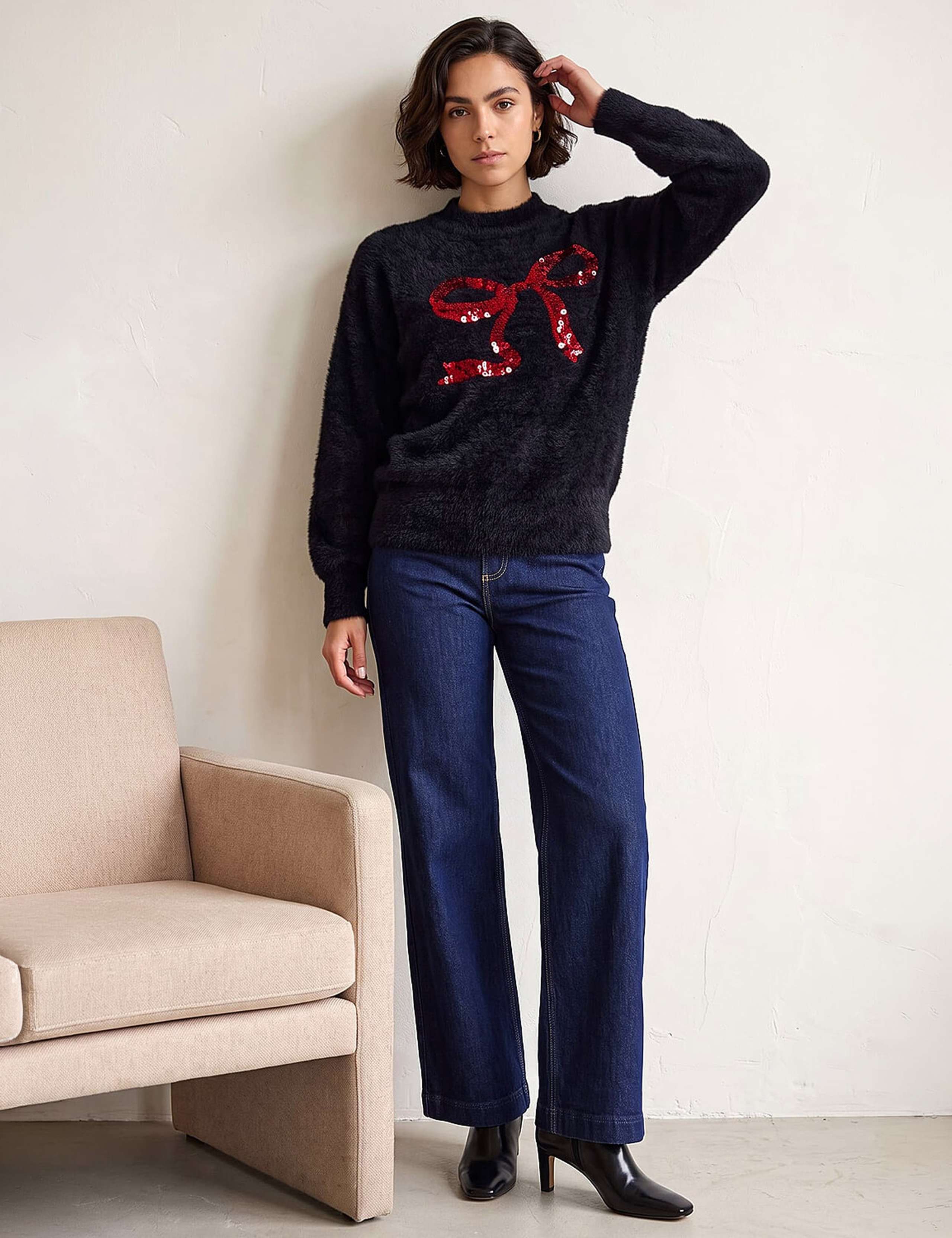 Sequin Funnel Neck Bow Detail Jumper 3 of 4
