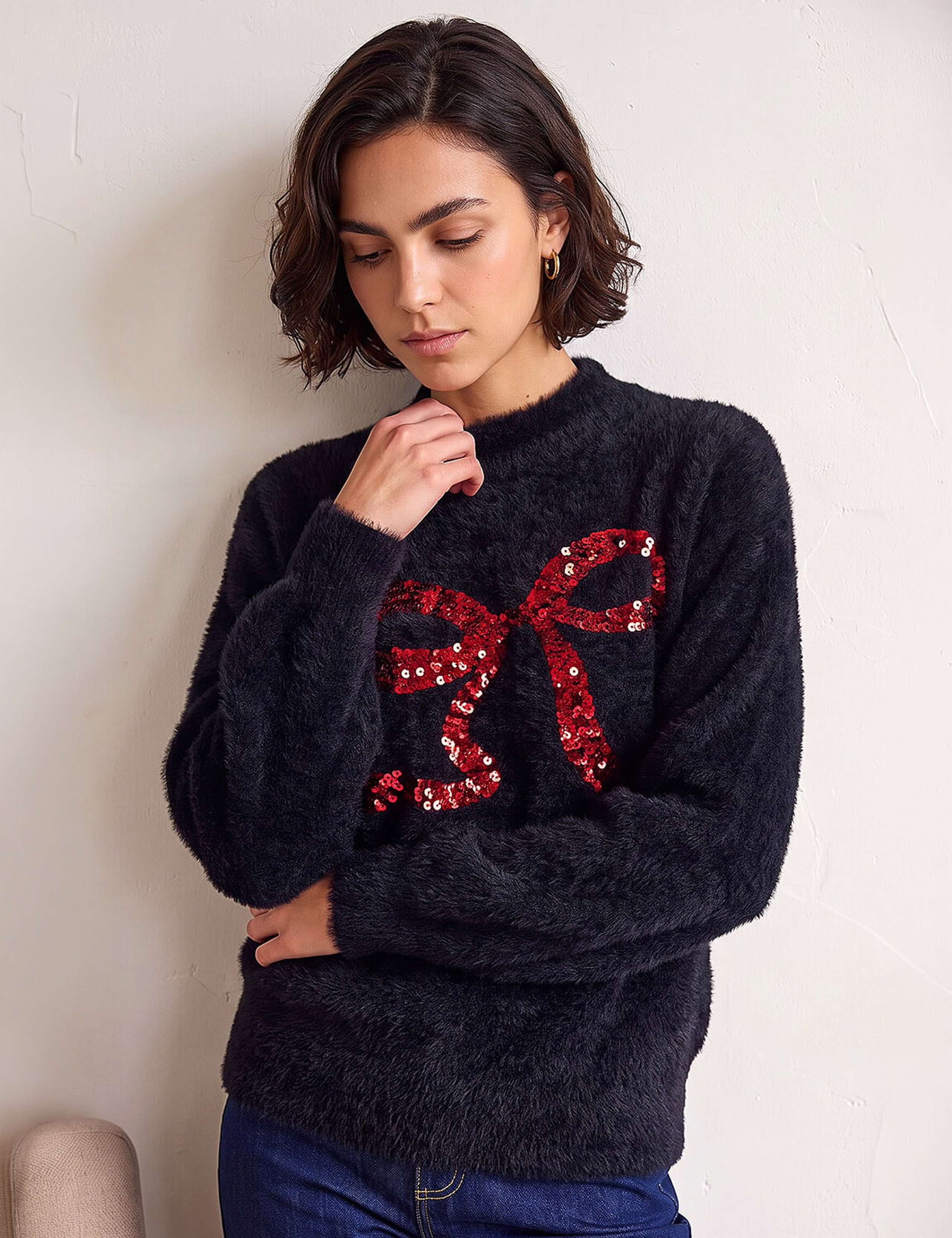 Sequin Funnel Neck Bow Detail Jumper 4 of 4