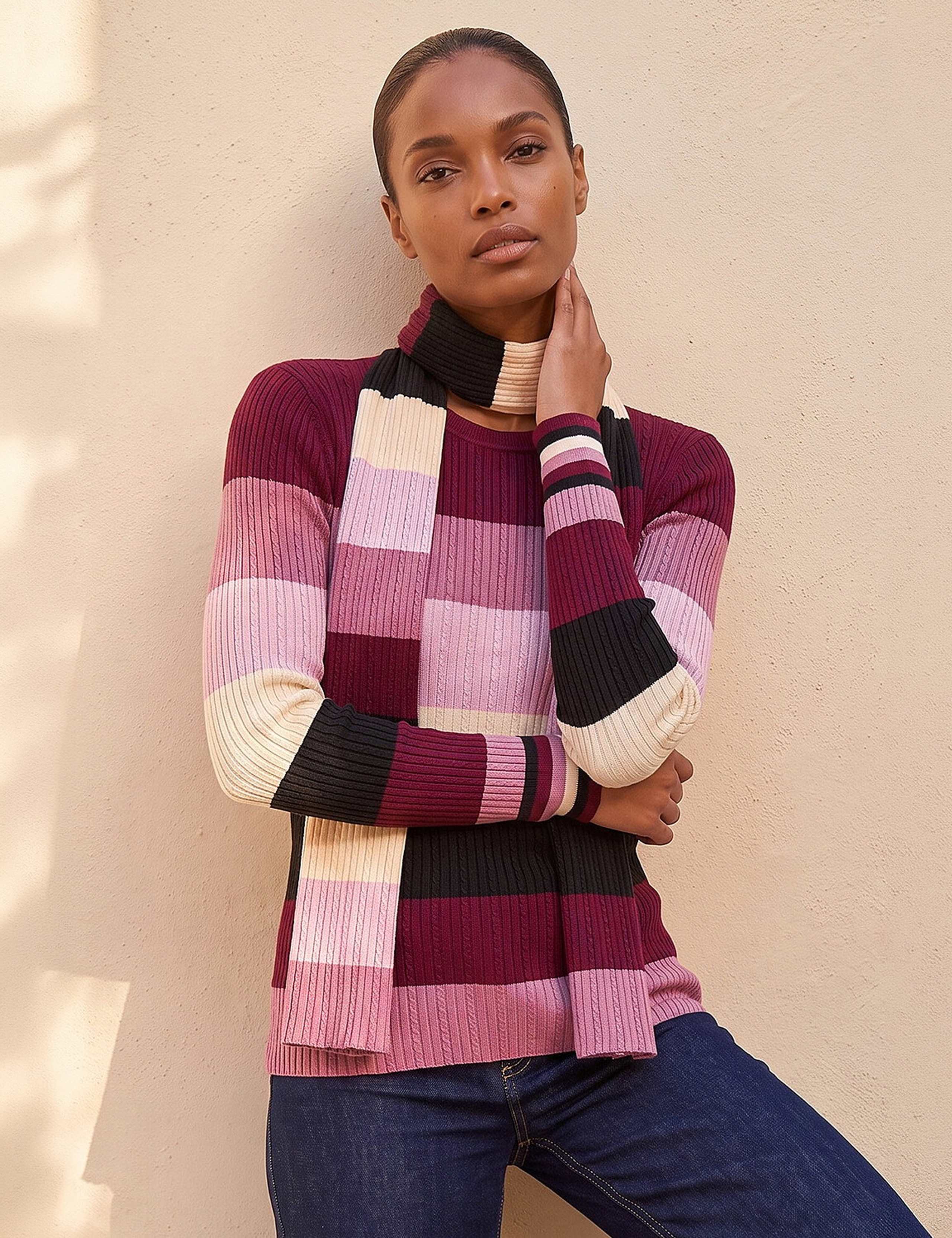 Rayon Rich Striped Scarf Detail Jumper 1 of 4