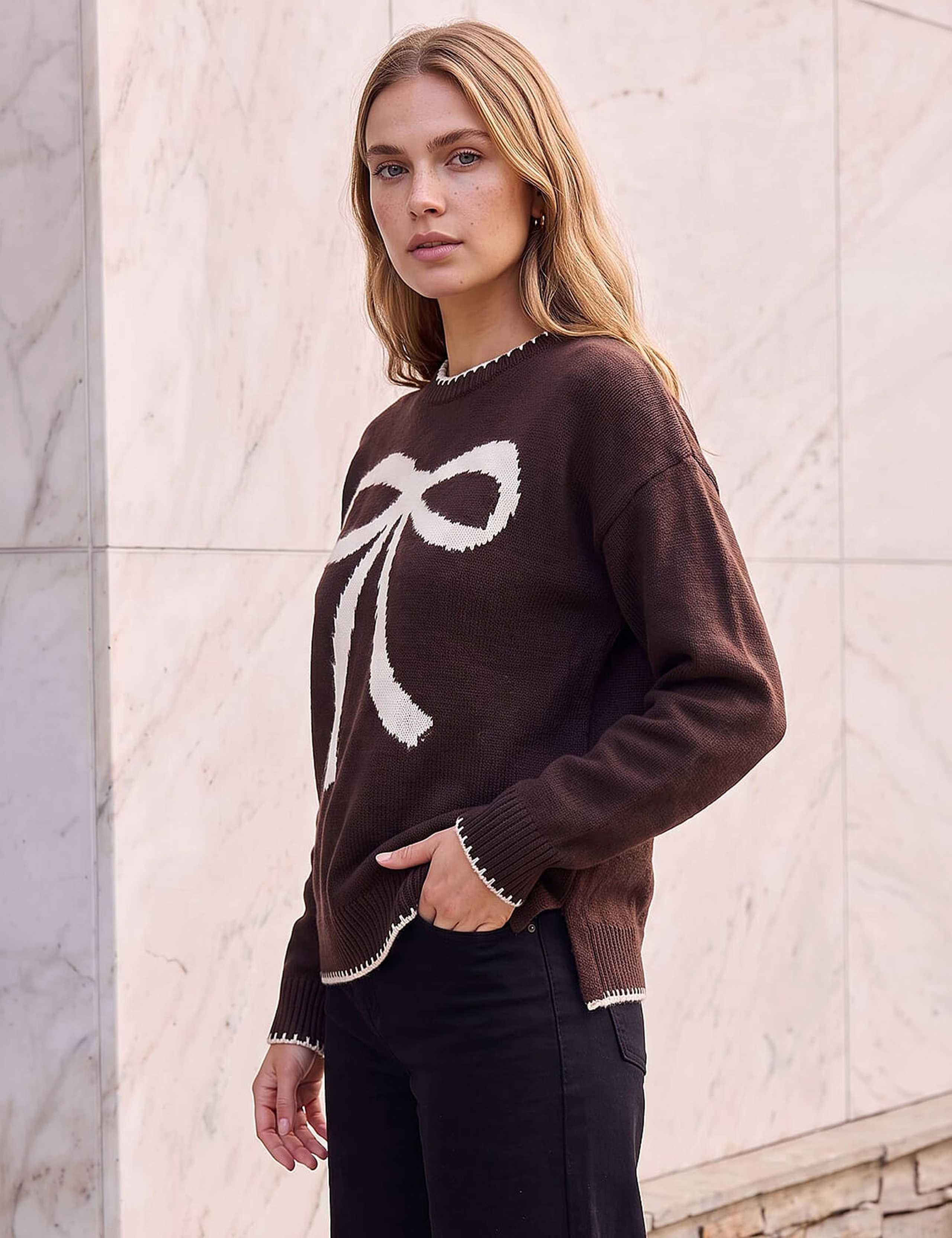 Contrast Stitch Bow Knit Jumper 1 of 4