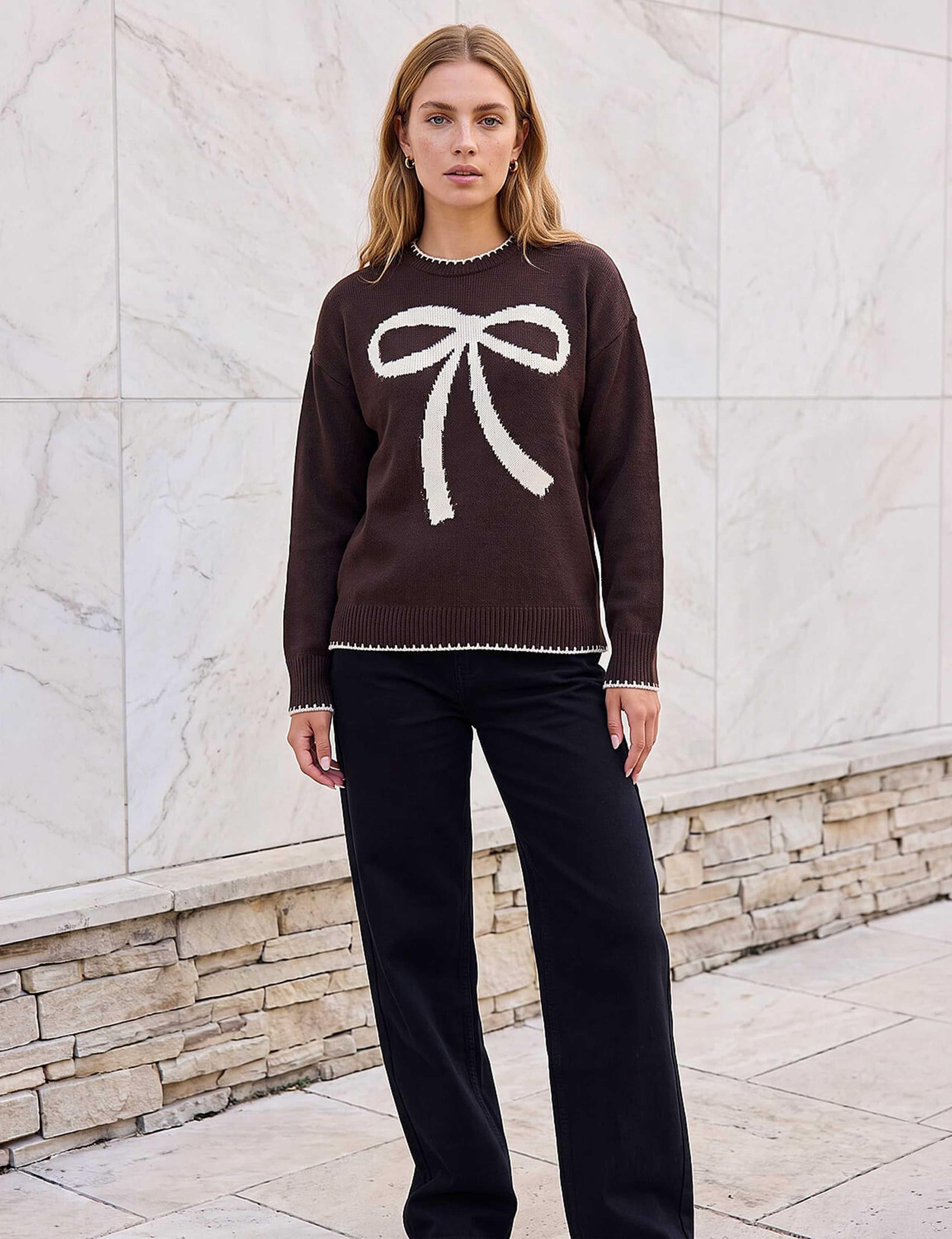Contrast Stitch Bow Knit Jumper 3 of 4