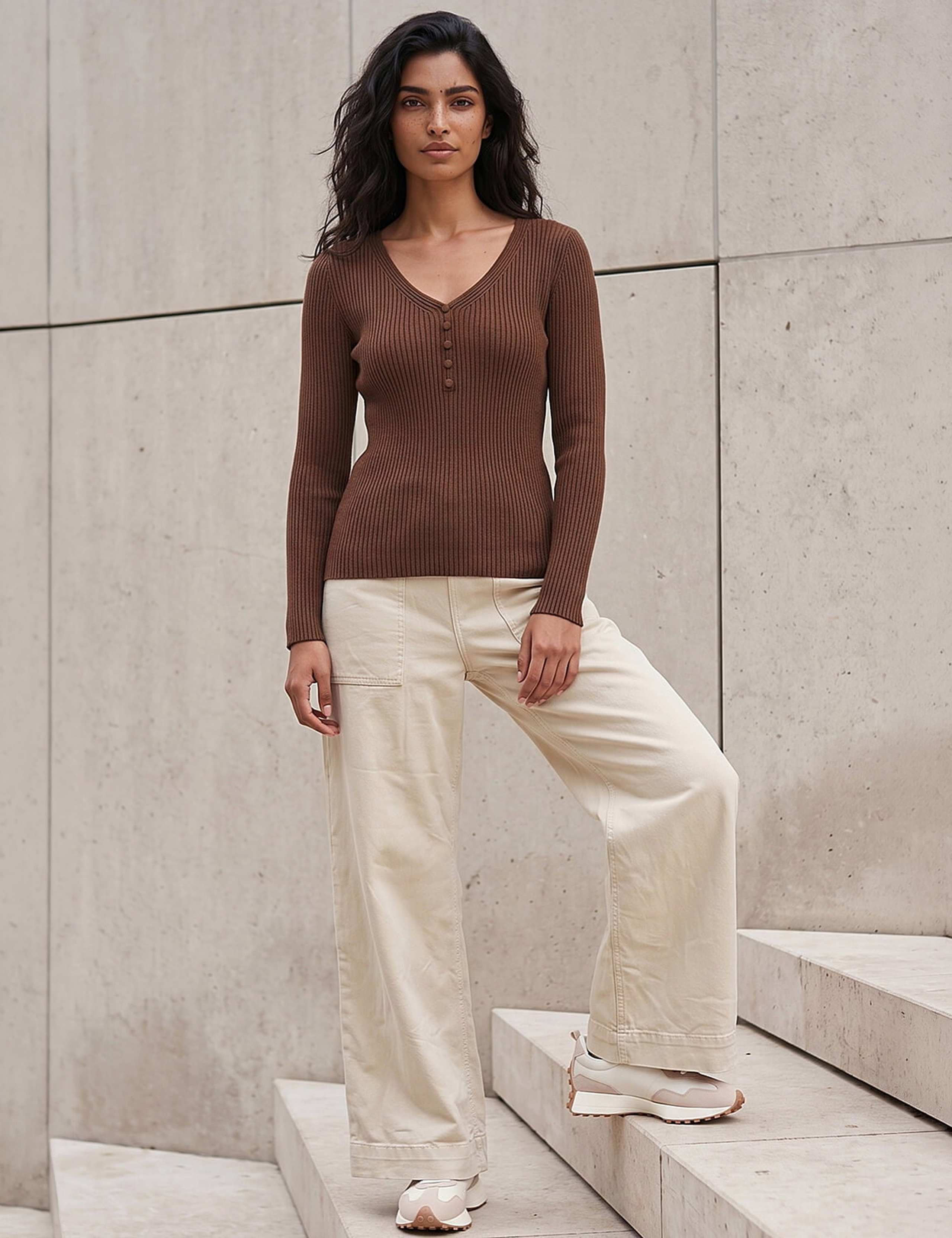 Ribbed Button Detail Knitted Top 2 of 4