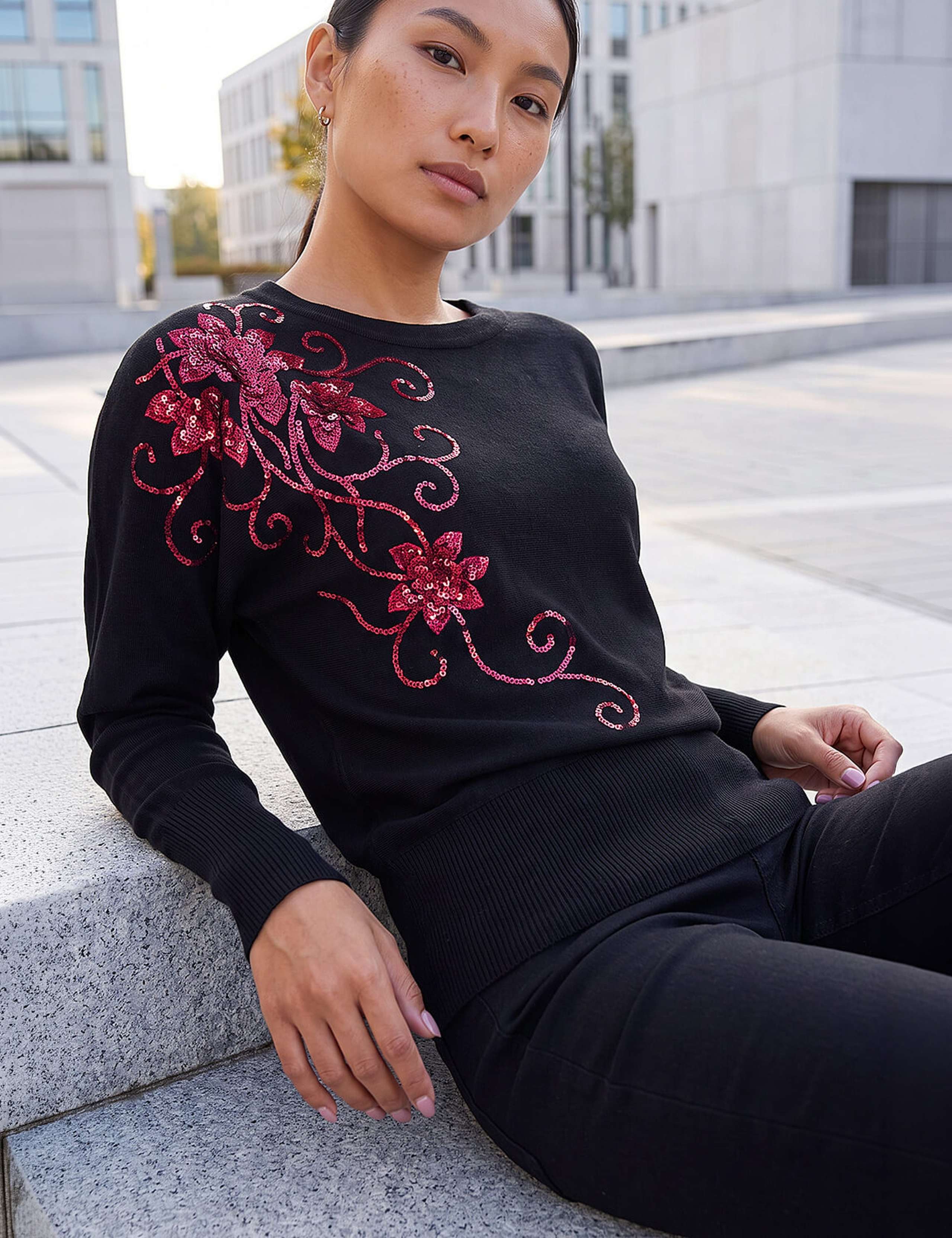 Rayon Rich Sequin Floral Batwing Sleeve Jumper 3 of 4