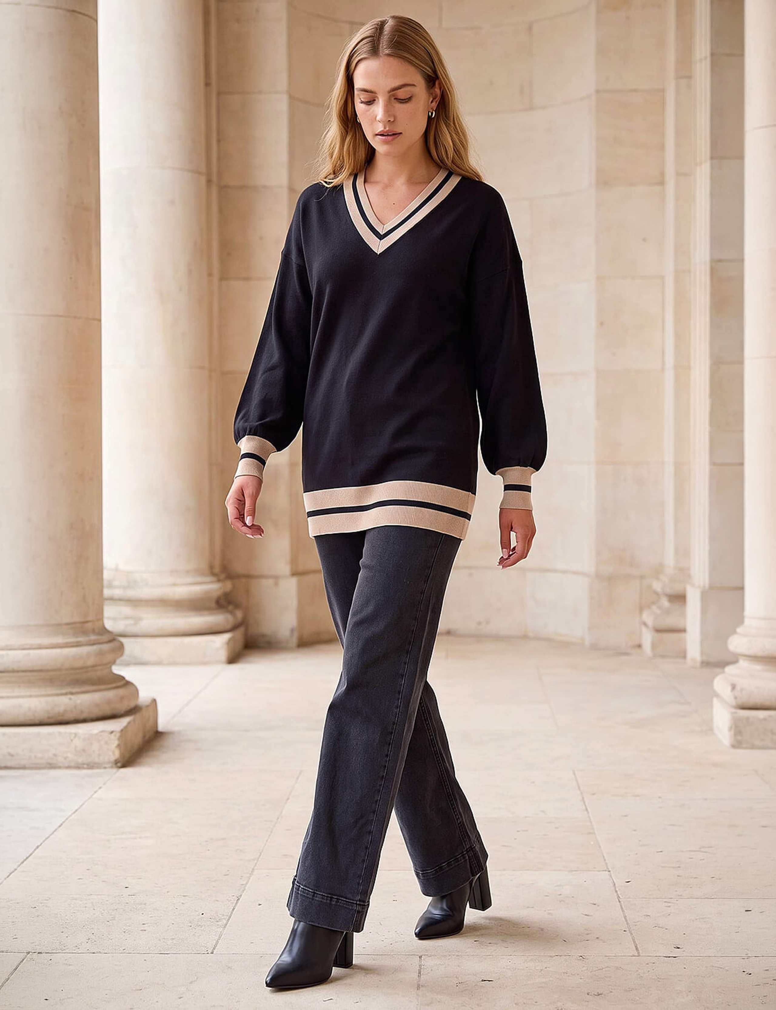 Rayon Blend Tipped Detail Boyfriend Jumper 2 of 4