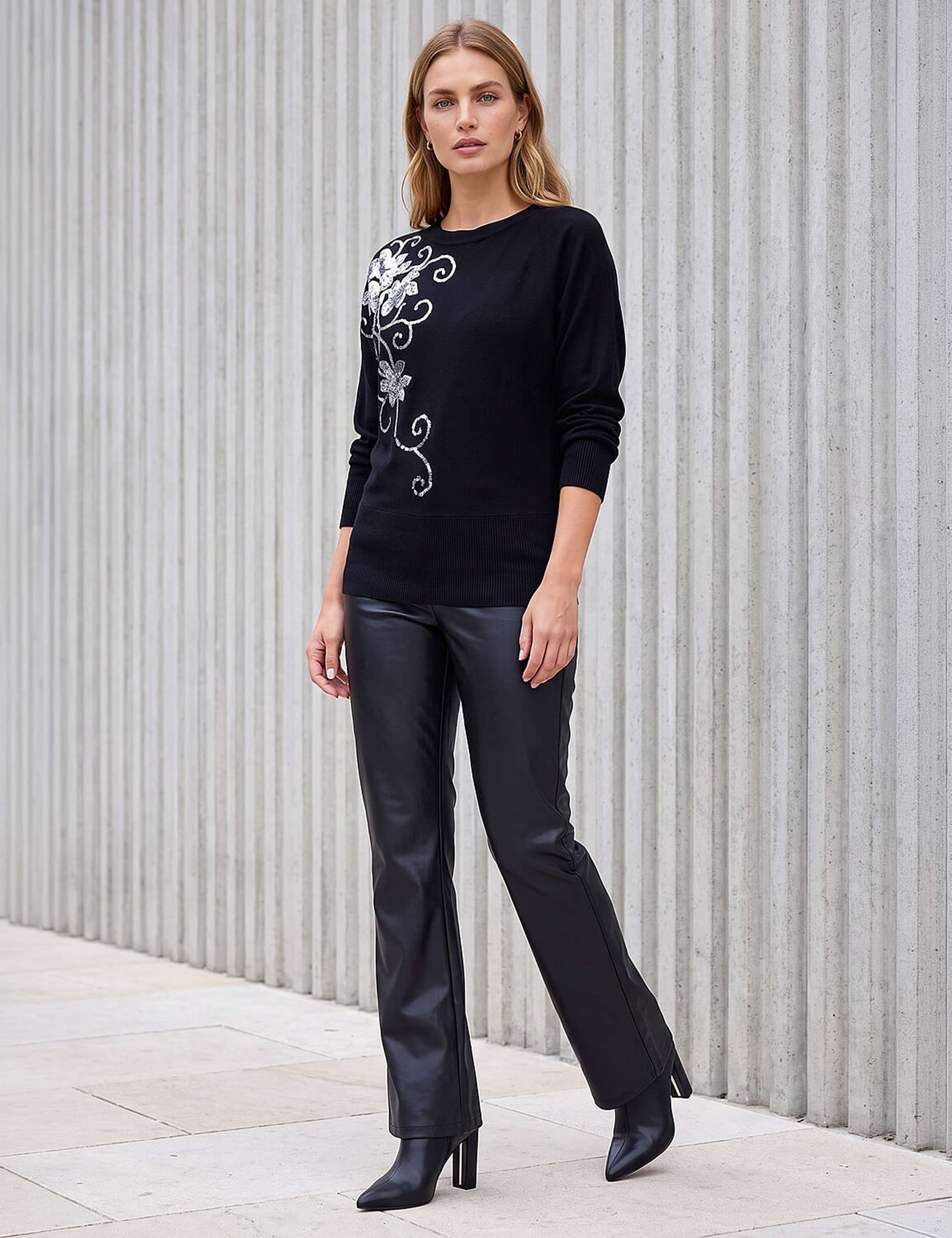 Rayon Rich Sequin Floral Batwing Sleeve Jumper 2 of 4