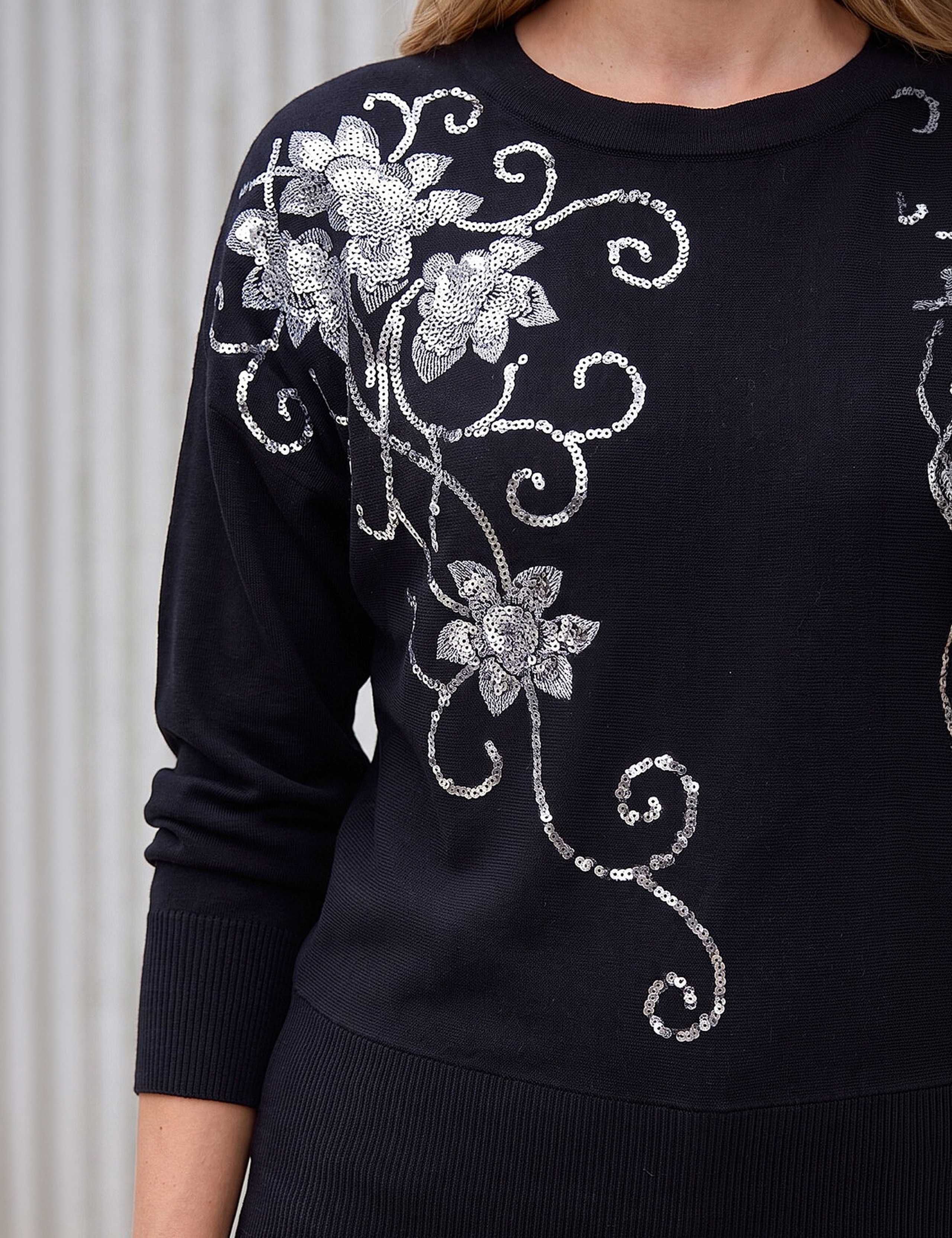 Rayon Rich Sequin Floral Batwing Sleeve Jumper 4 of 4
