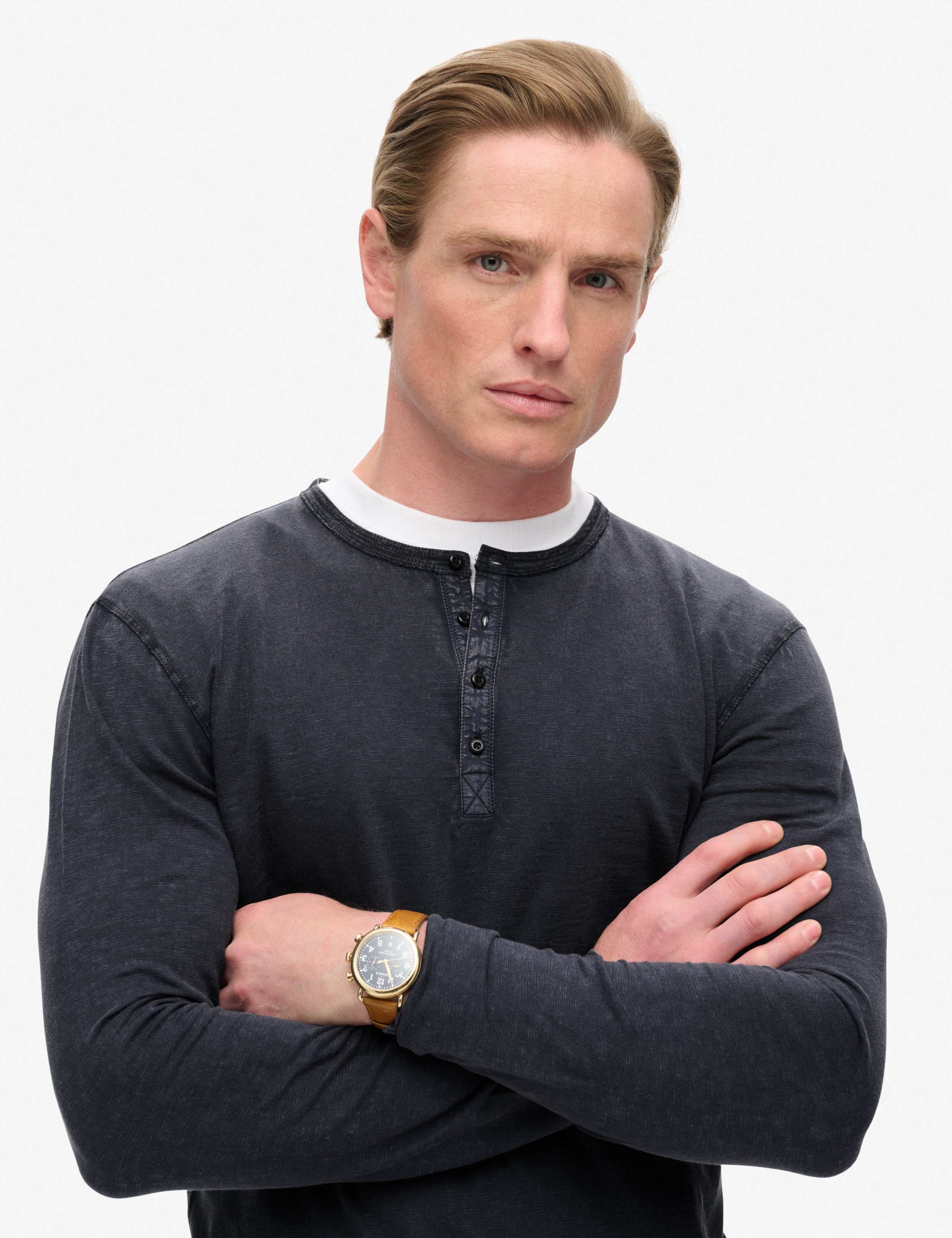 Slim Fit Jersey Grandad Collar Top 2 of 5