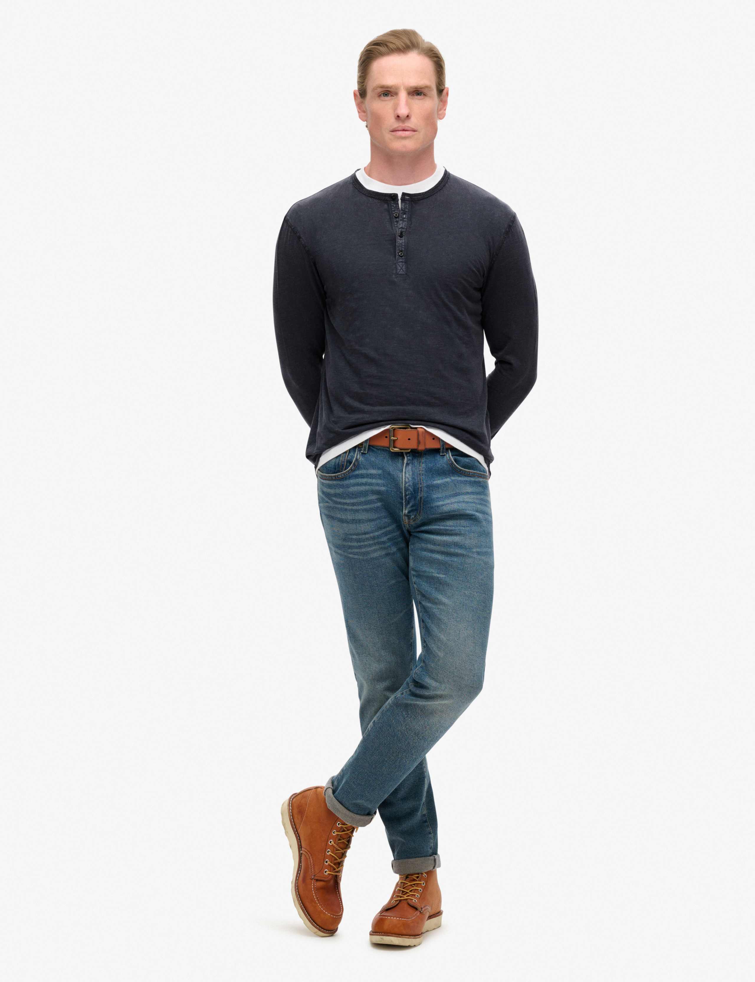 Slim Fit Jersey Grandad Collar Top 3 of 5