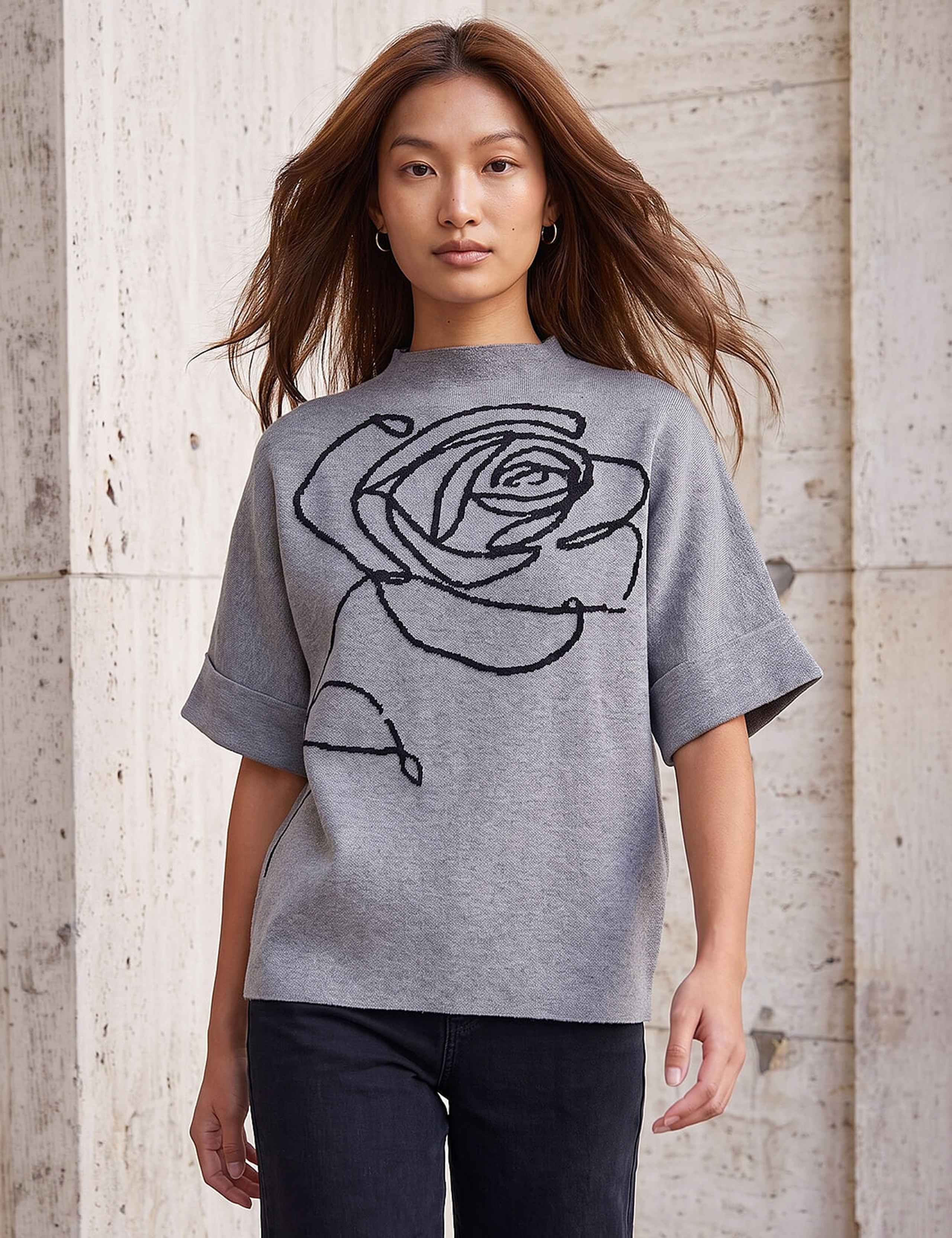 Rayon Blend Rose High Neck Jumper 1 of 4