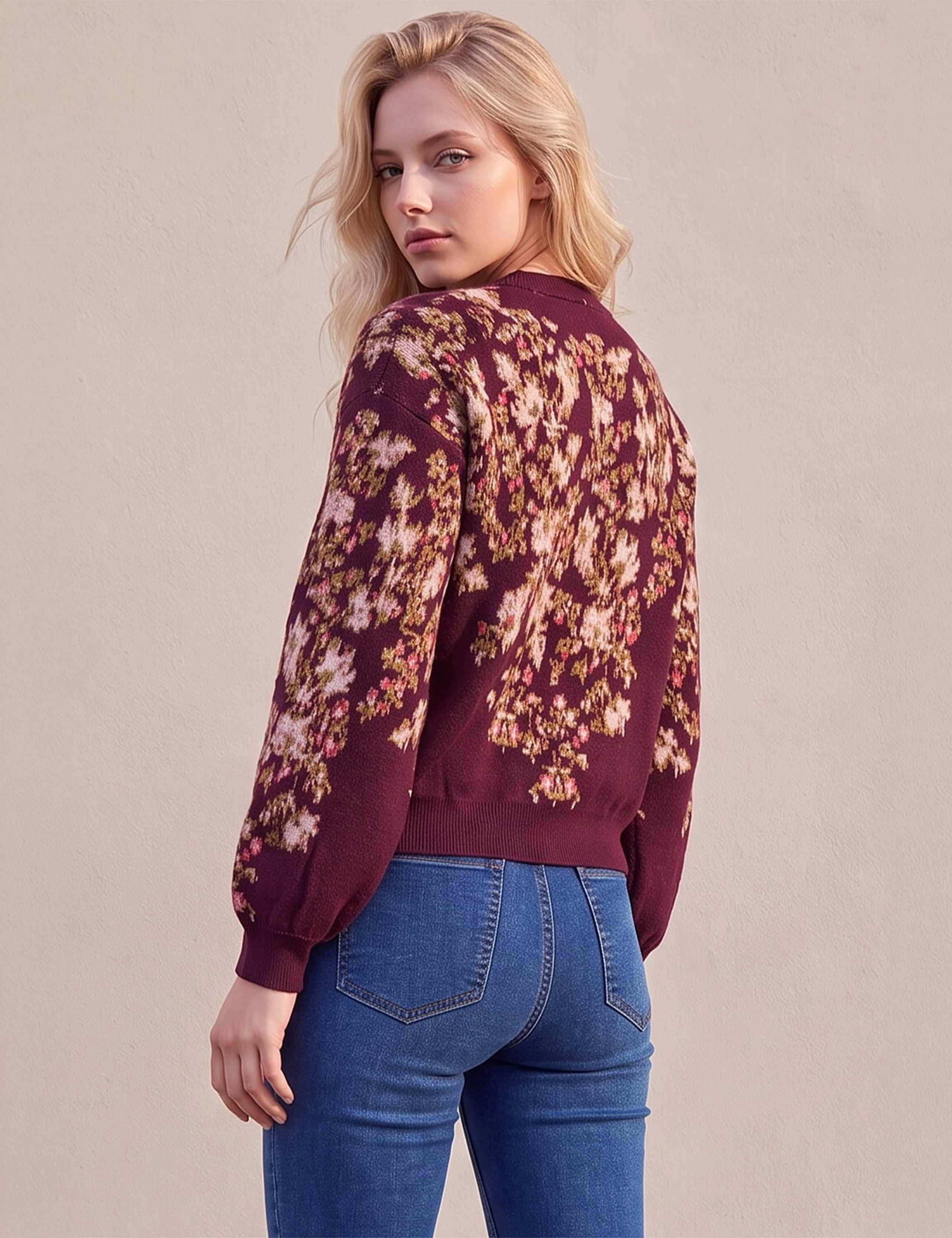 Rayon Blend Floral Balloon Sleeve Jumper 3 of 4