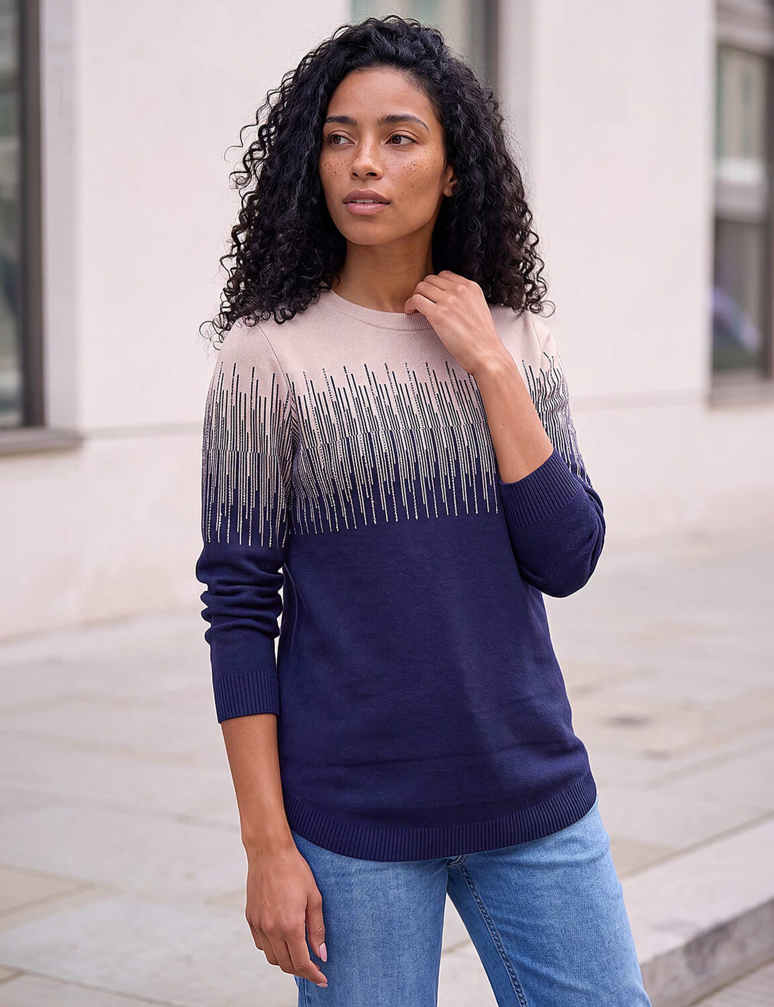 Rayon Blend Colour Block Round Neck Jumper 1 of 4