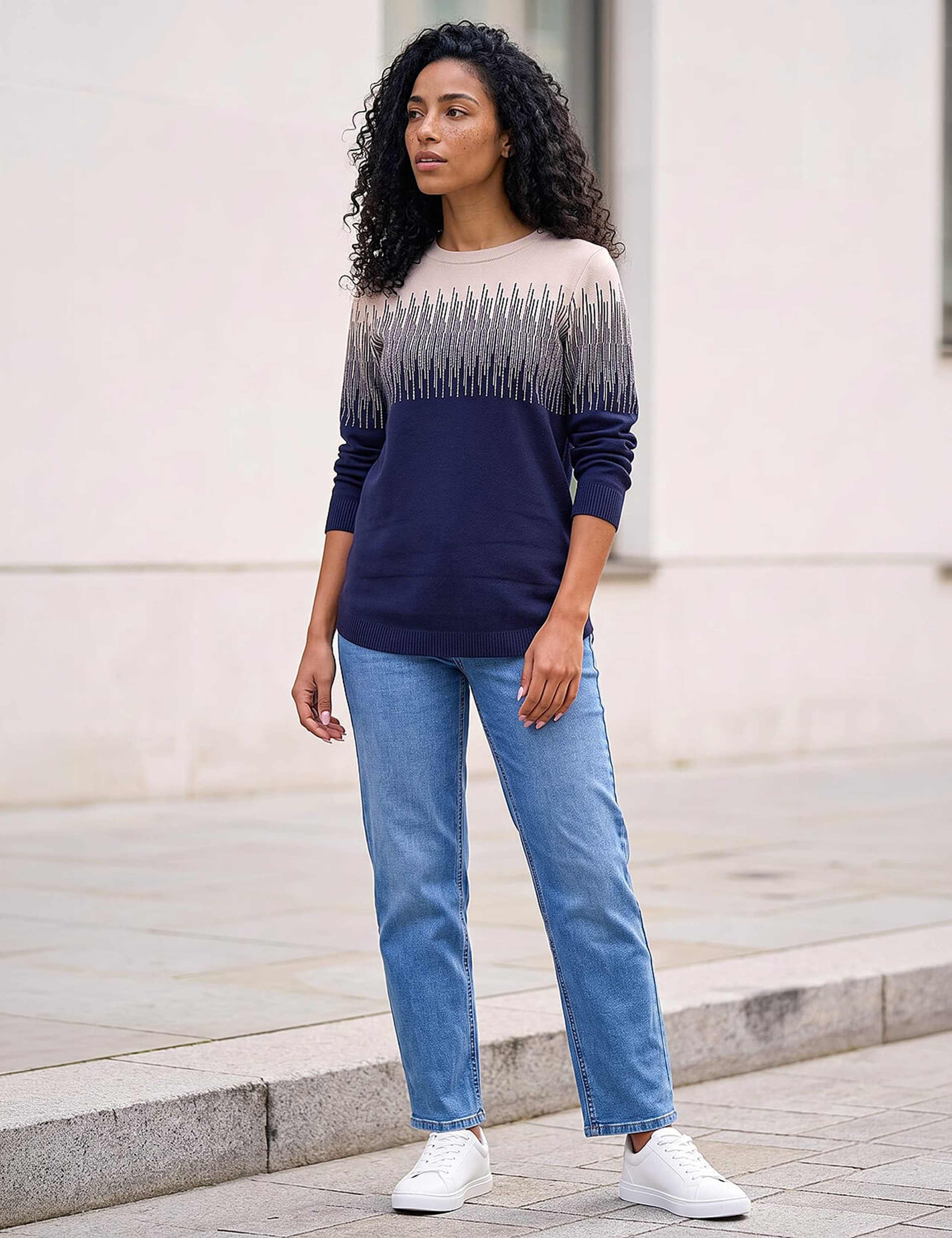 Rayon Blend Colour Block Round Neck Jumper 3 of 4