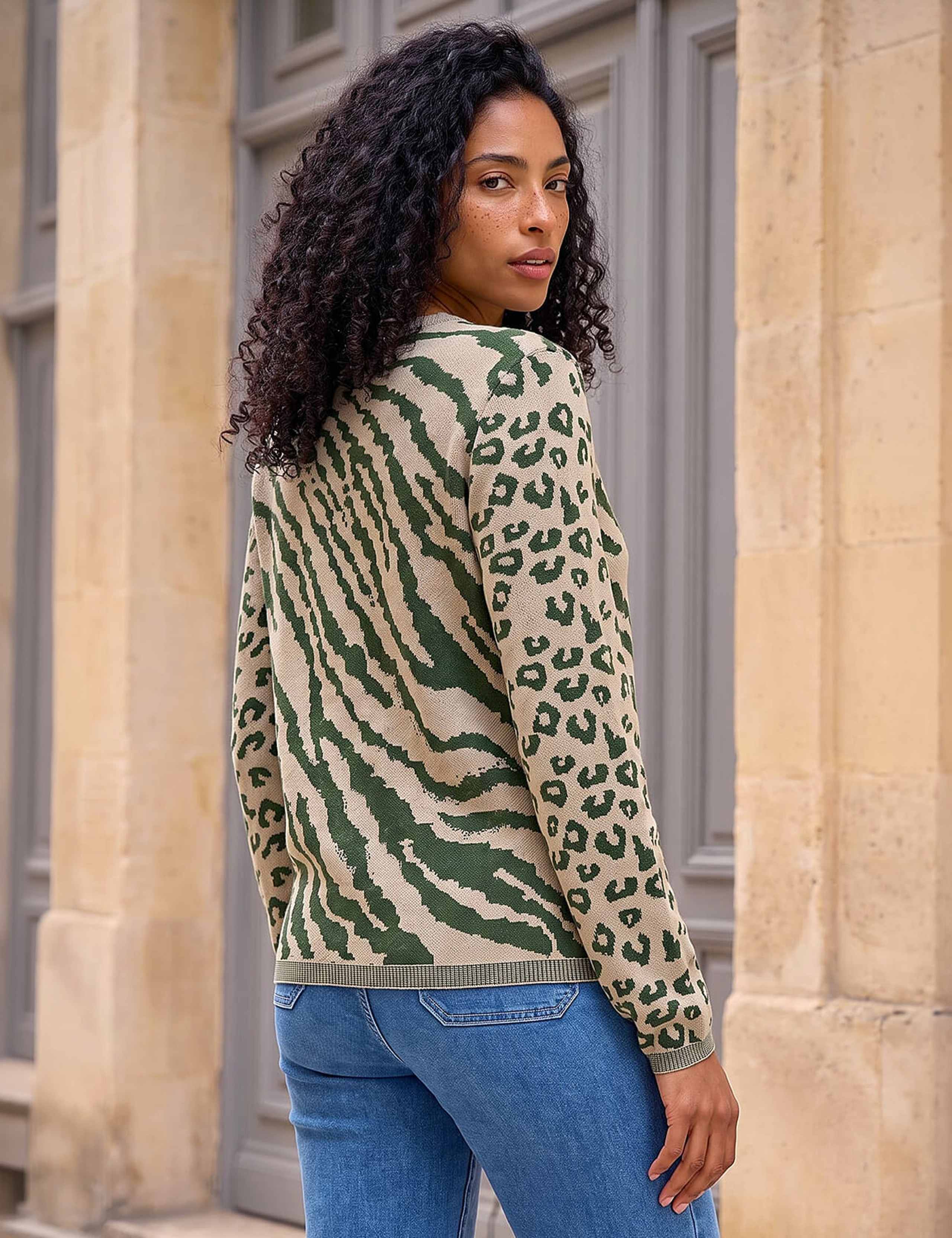 Rayon Rich Embellished Animal Print Crew Neck Jumper 2 of 4