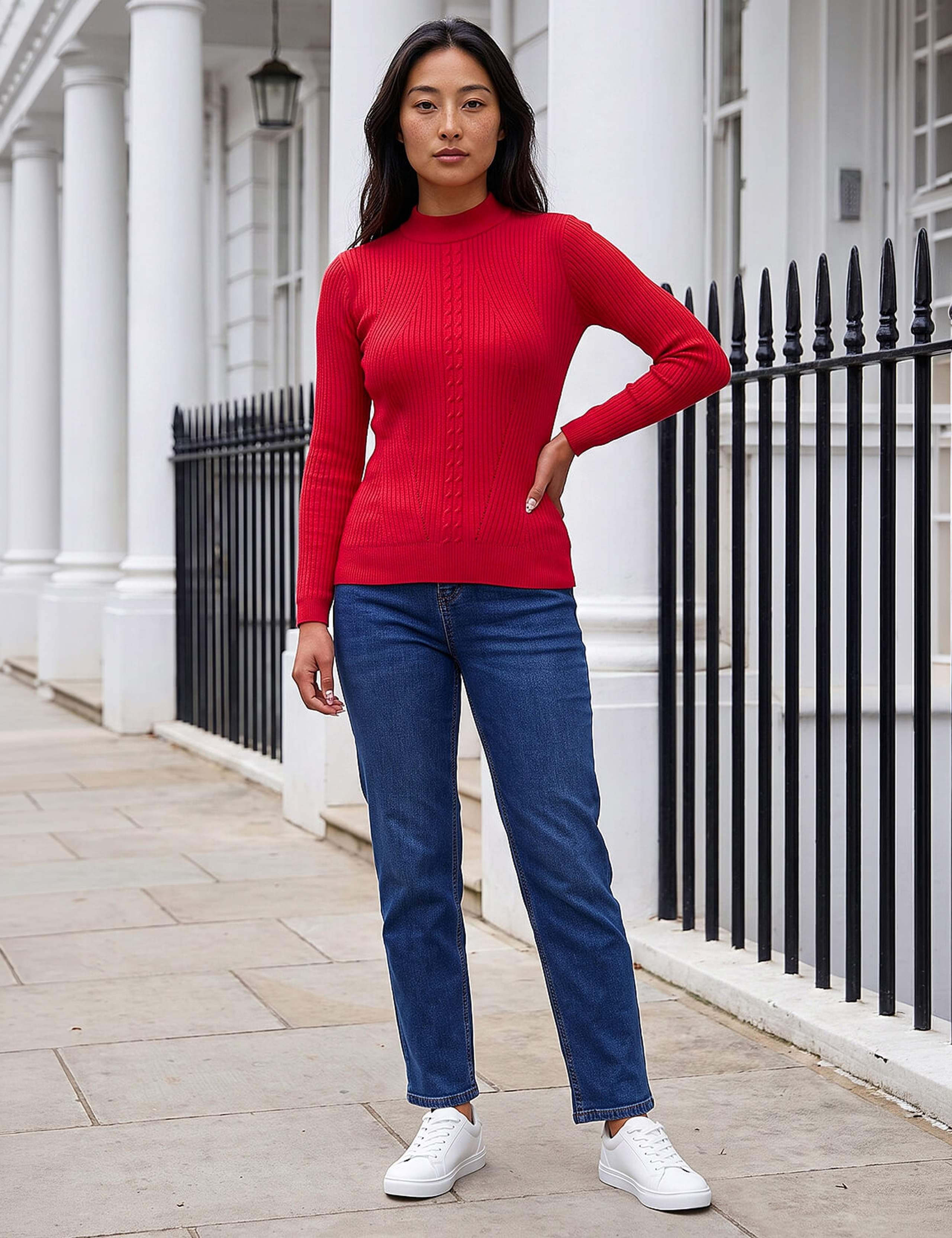 Rayon Blend Cable Knit Roll Neck Jumper 2 of 4