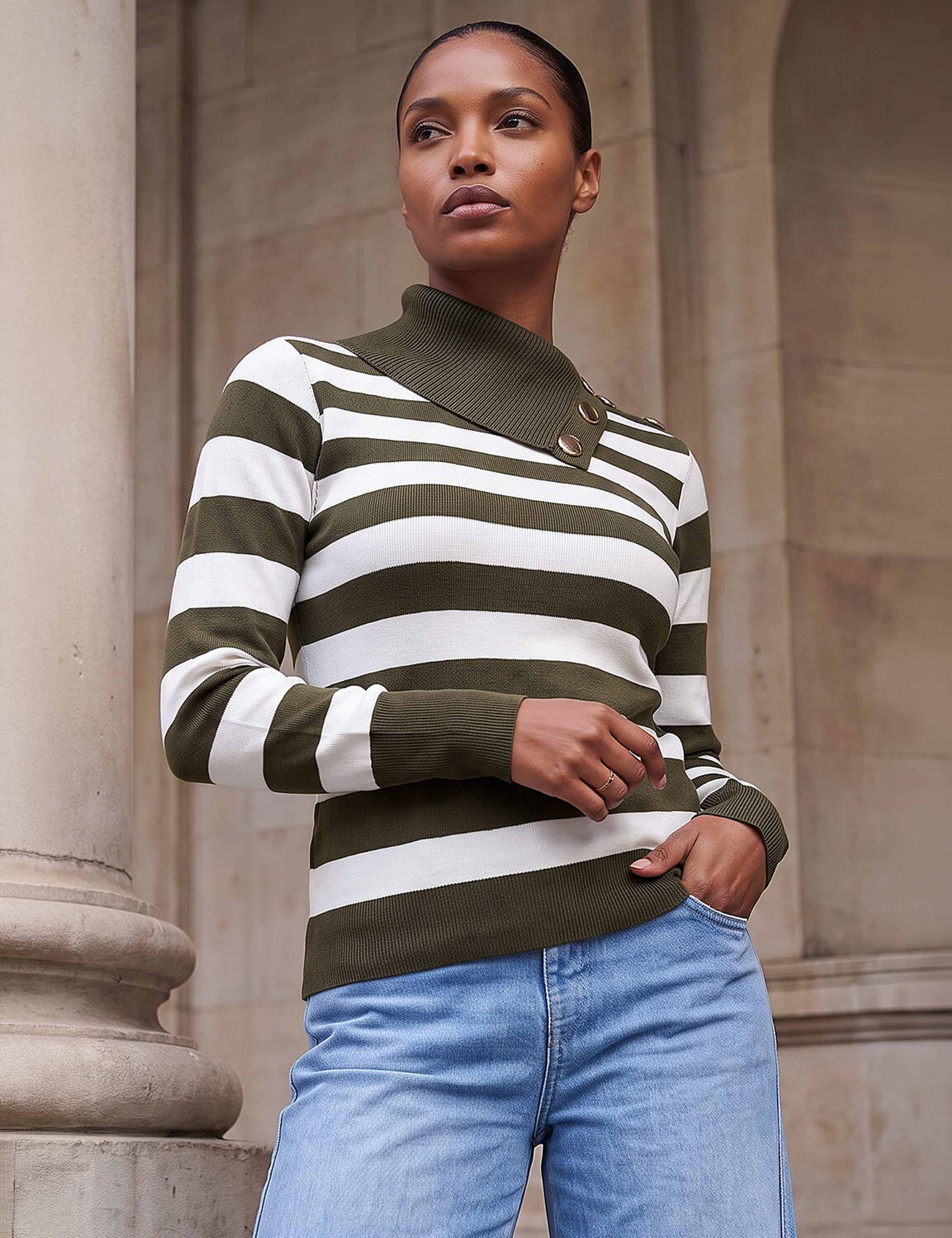 Rayon Rich Striped Button Detail Jumper 1 of 4