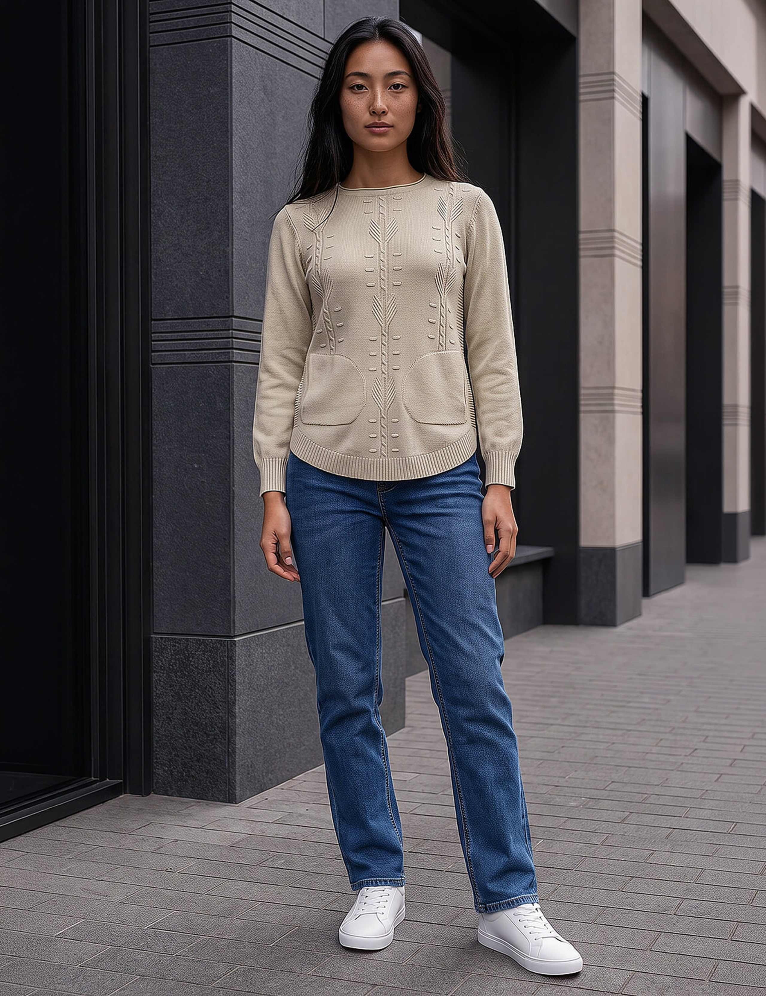 Rayon Blend Cable Knit Pocket Detail Jumper 2 of 4