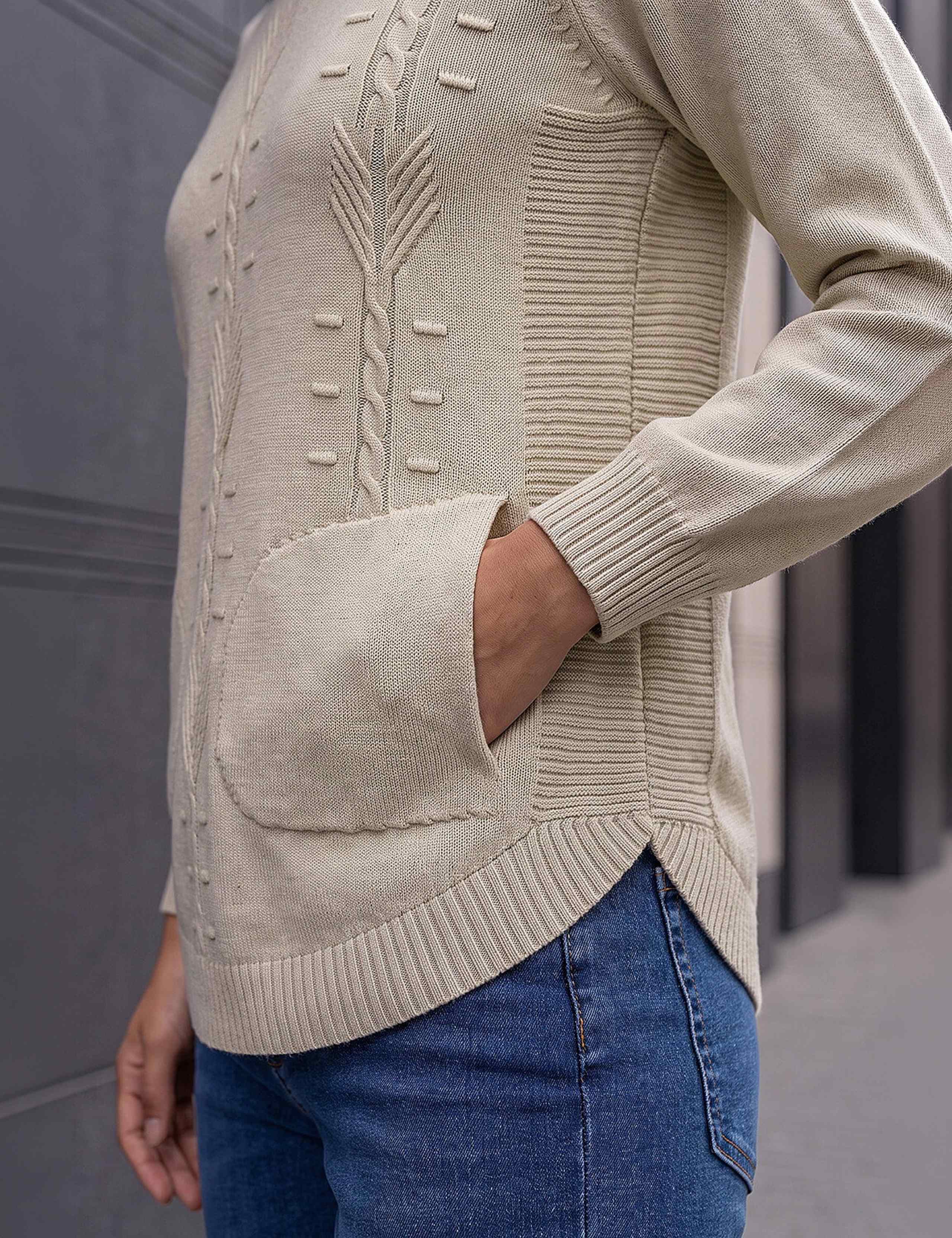 Rayon Blend Cable Knit Pocket Detail Jumper 4 of 4