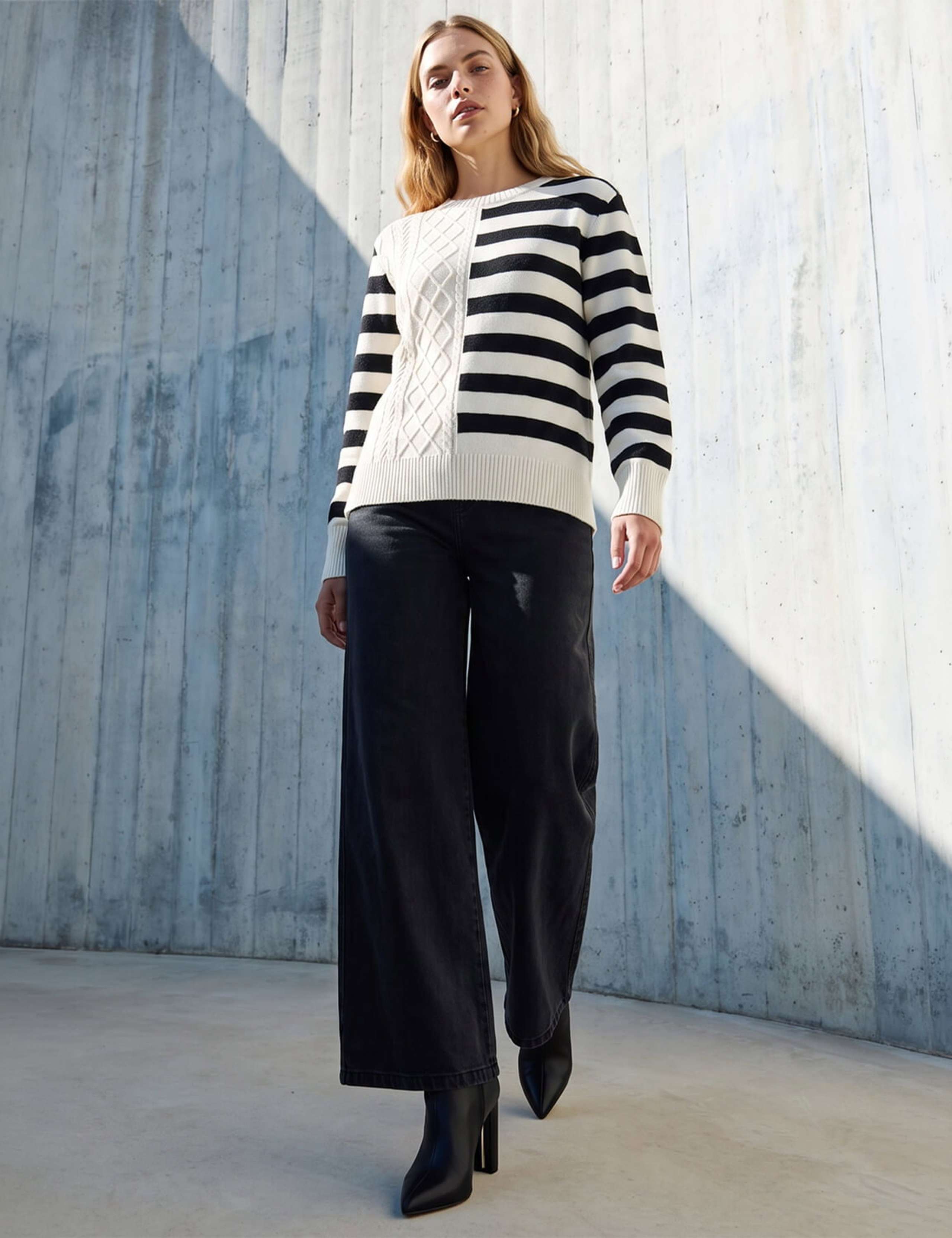 Rayon Blend Cable Knit Striped Jumper 2 of 4