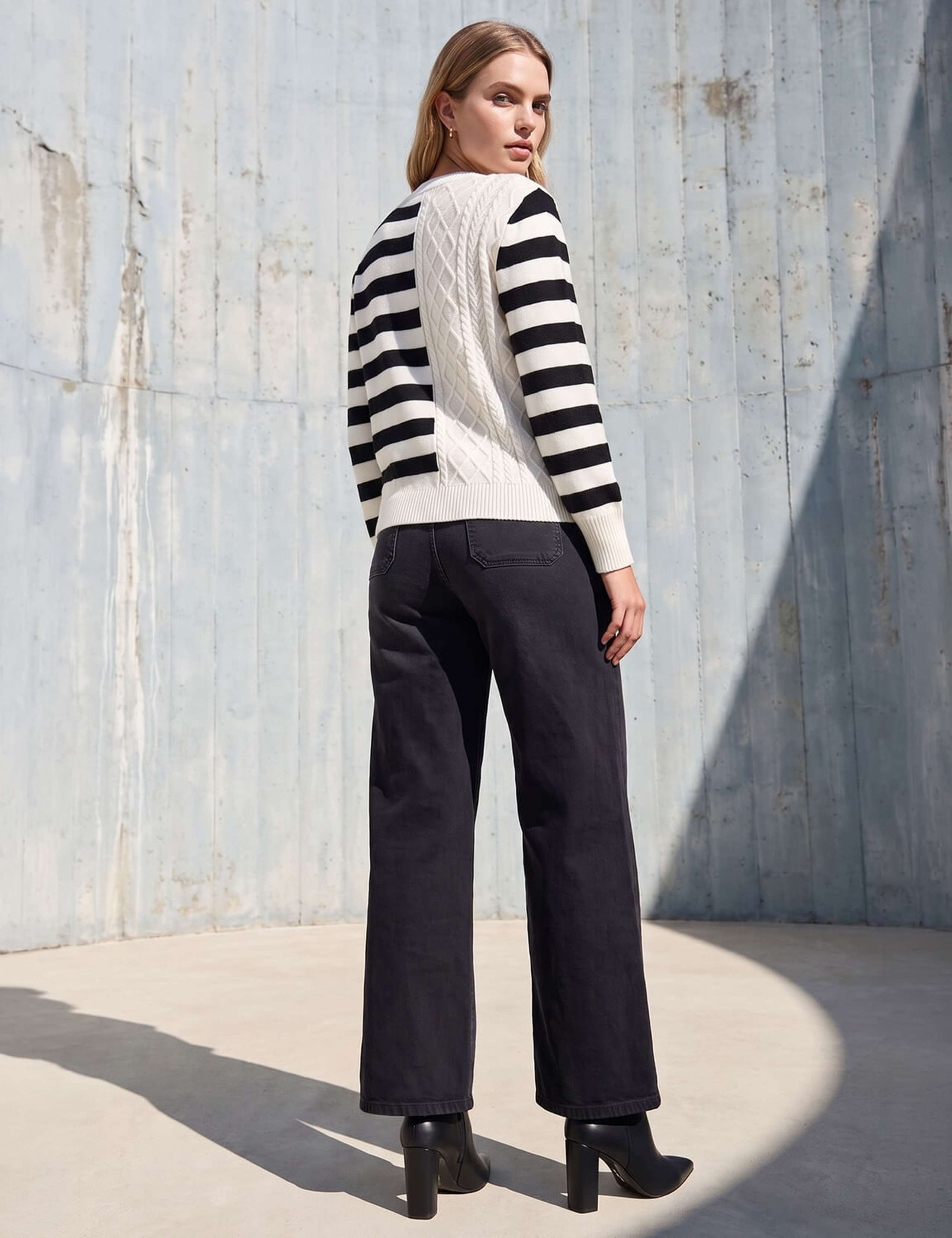 Rayon Blend Cable Knit Striped Jumper 3 of 4