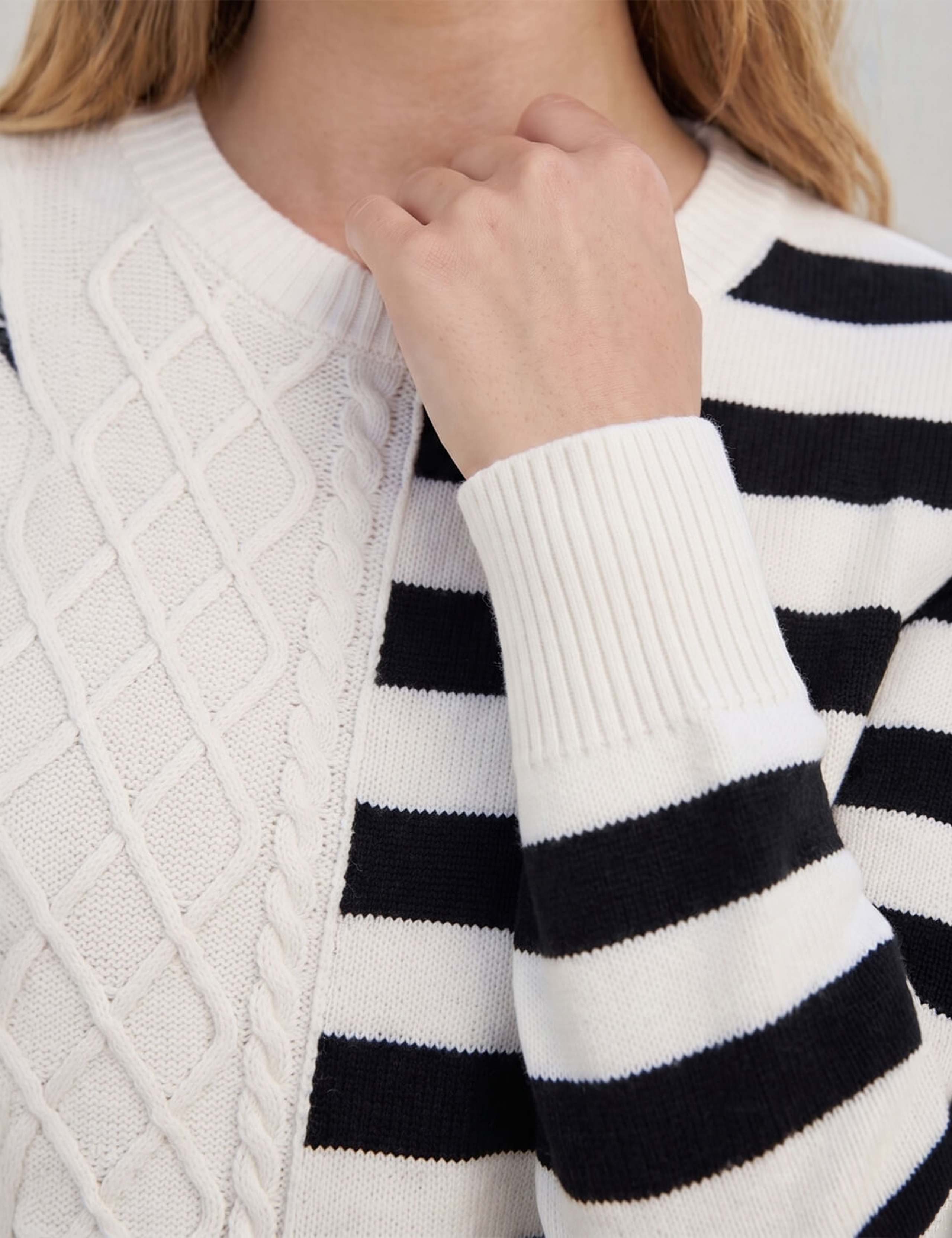 Rayon Blend Cable Knit Striped Jumper 4 of 4