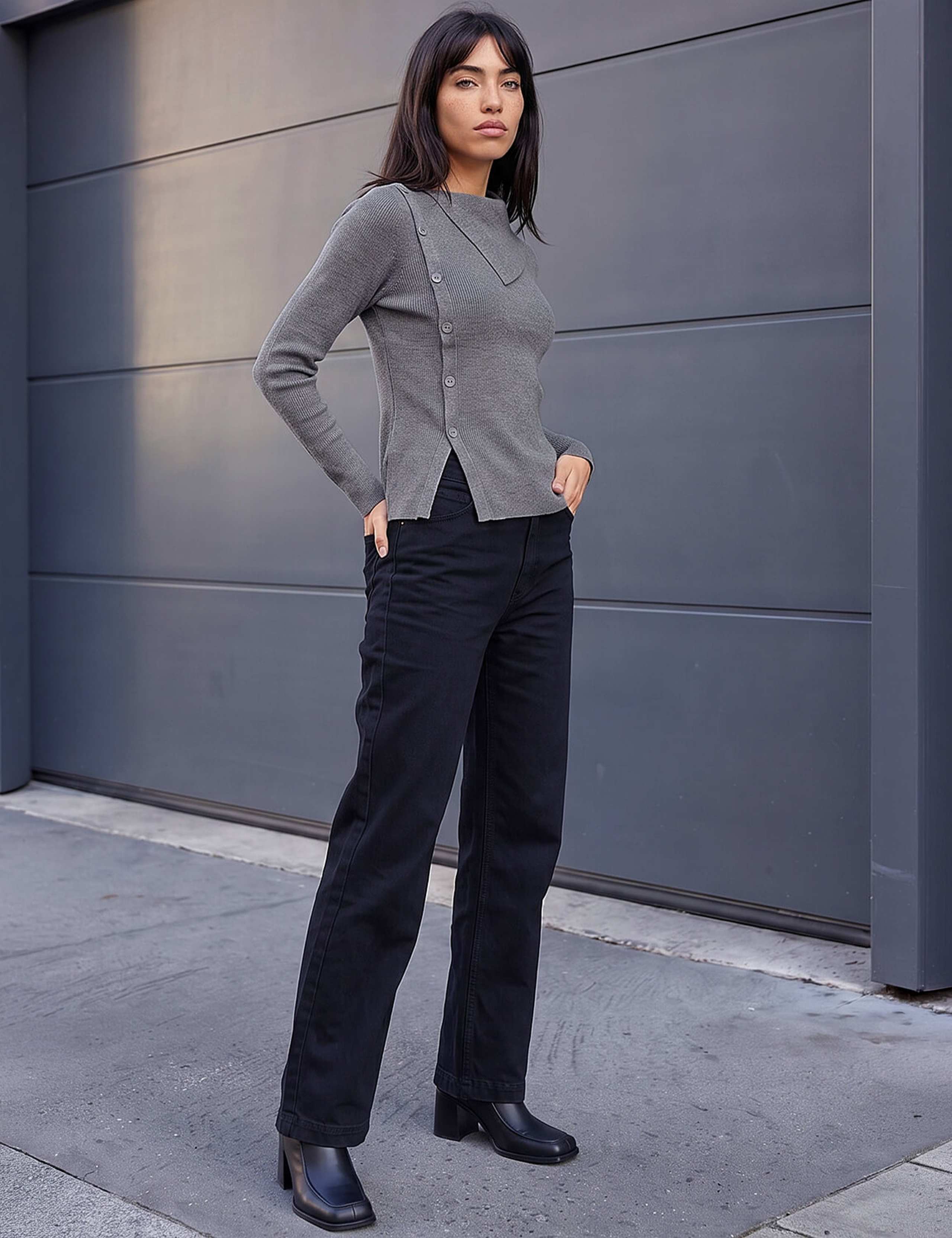 Rayon Blend Open Neck Button Detail Jumper 2 of 4