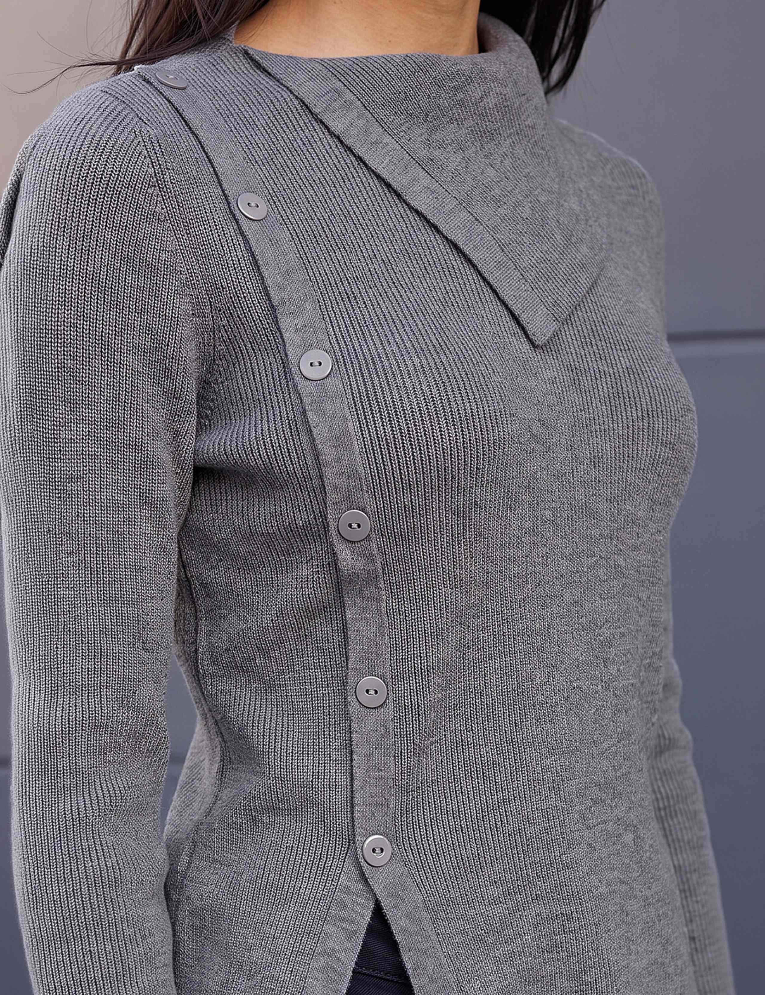 Rayon Blend Open Neck Button Detail Jumper 4 of 4