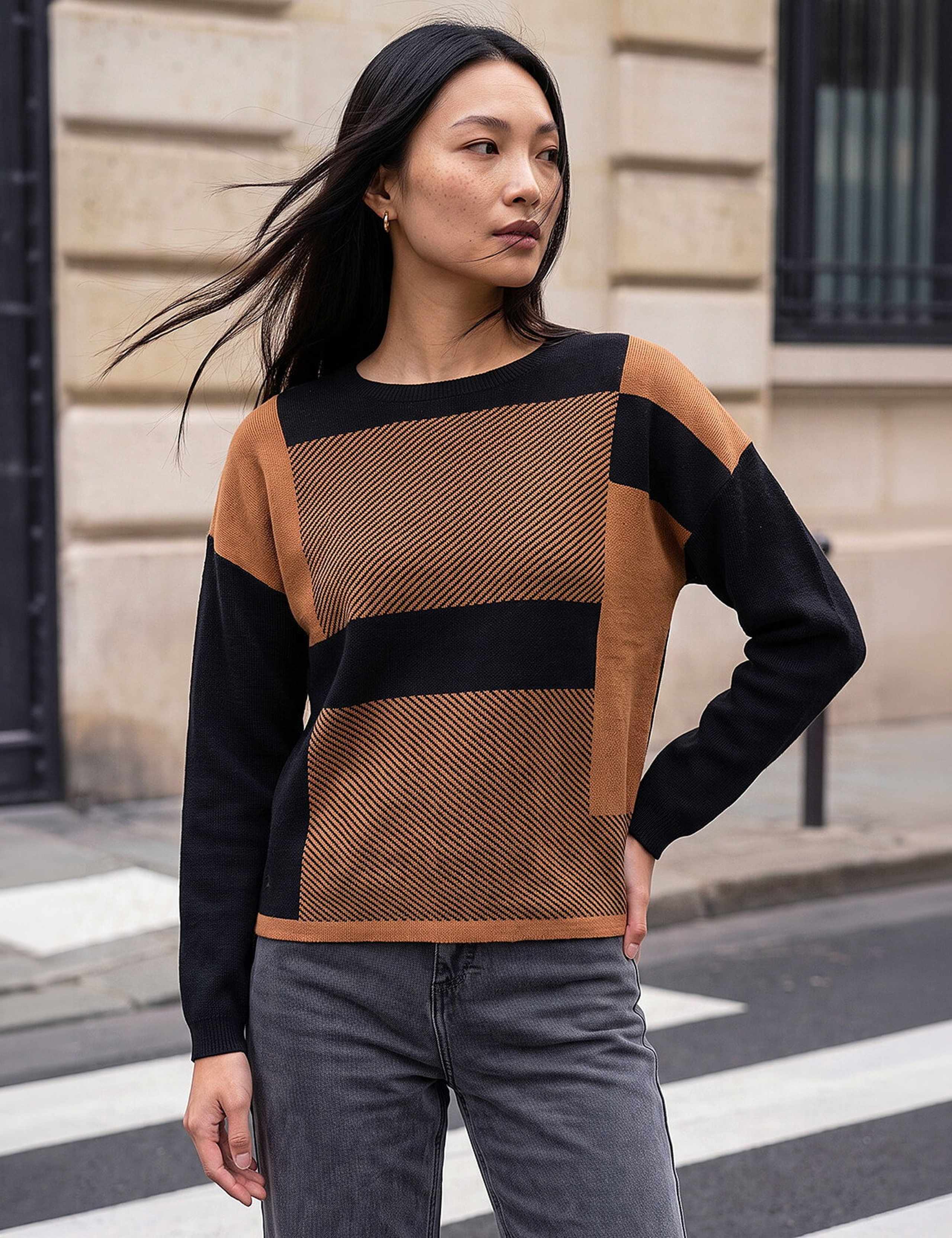 Cotton Blend Colour Block Jumper 1 of 4