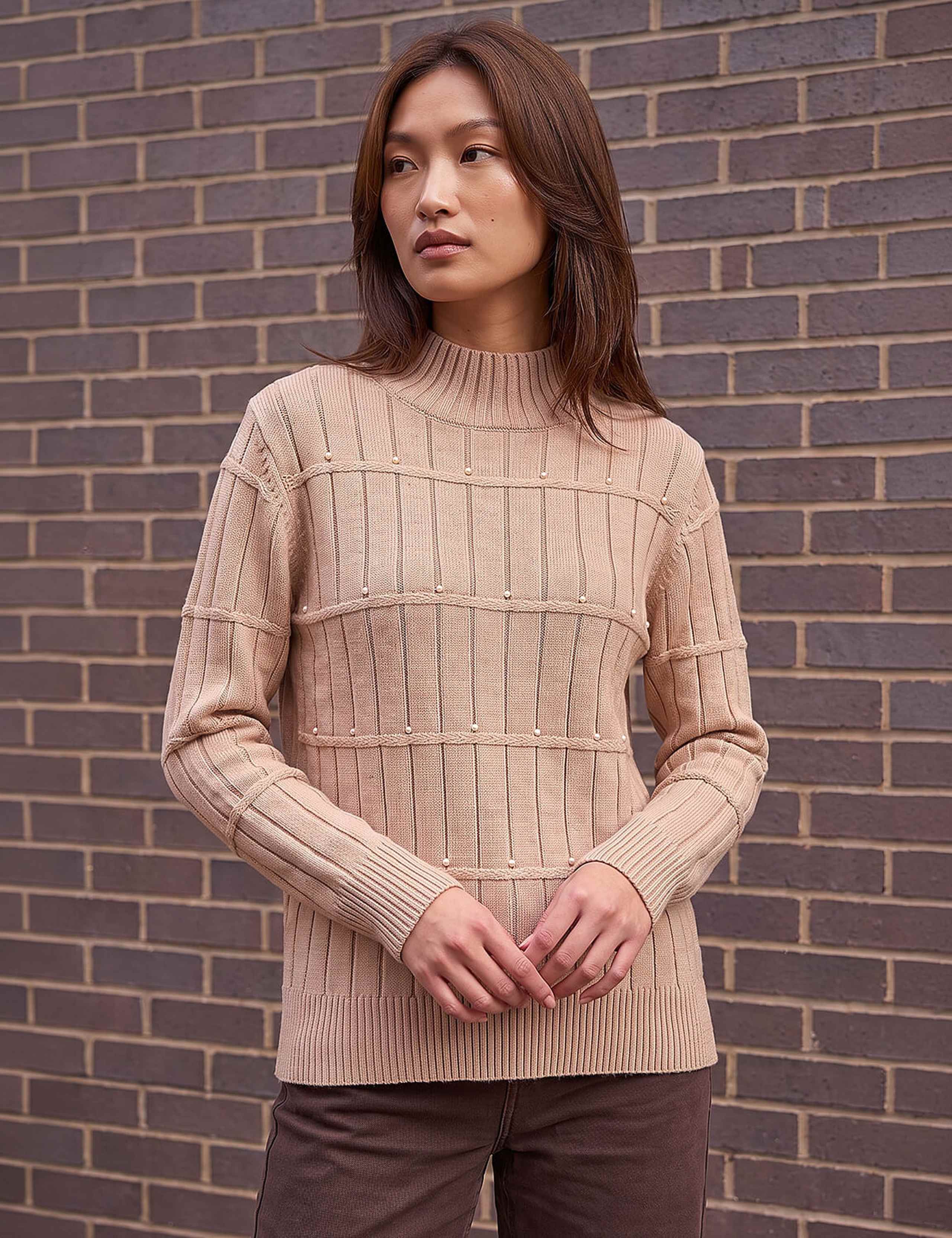 Rayon Blend Embellished Ribbed Jumper 1 of 3